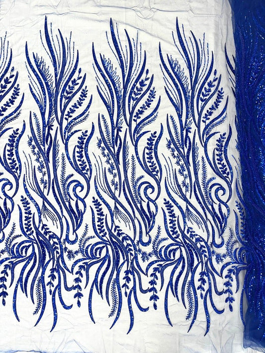 FEATHER BEADED LACE ON MESH FABRIC (By The Yard) - New Creations Fabric & Foam Inc