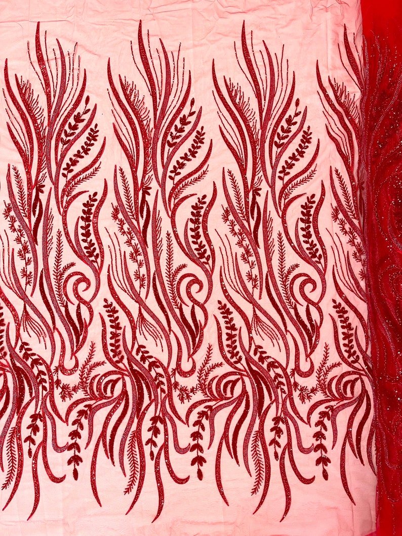 FEATHER BEADED LACE ON MESH FABRIC (By The Yard) - New Creations Fabric & Foam Inc