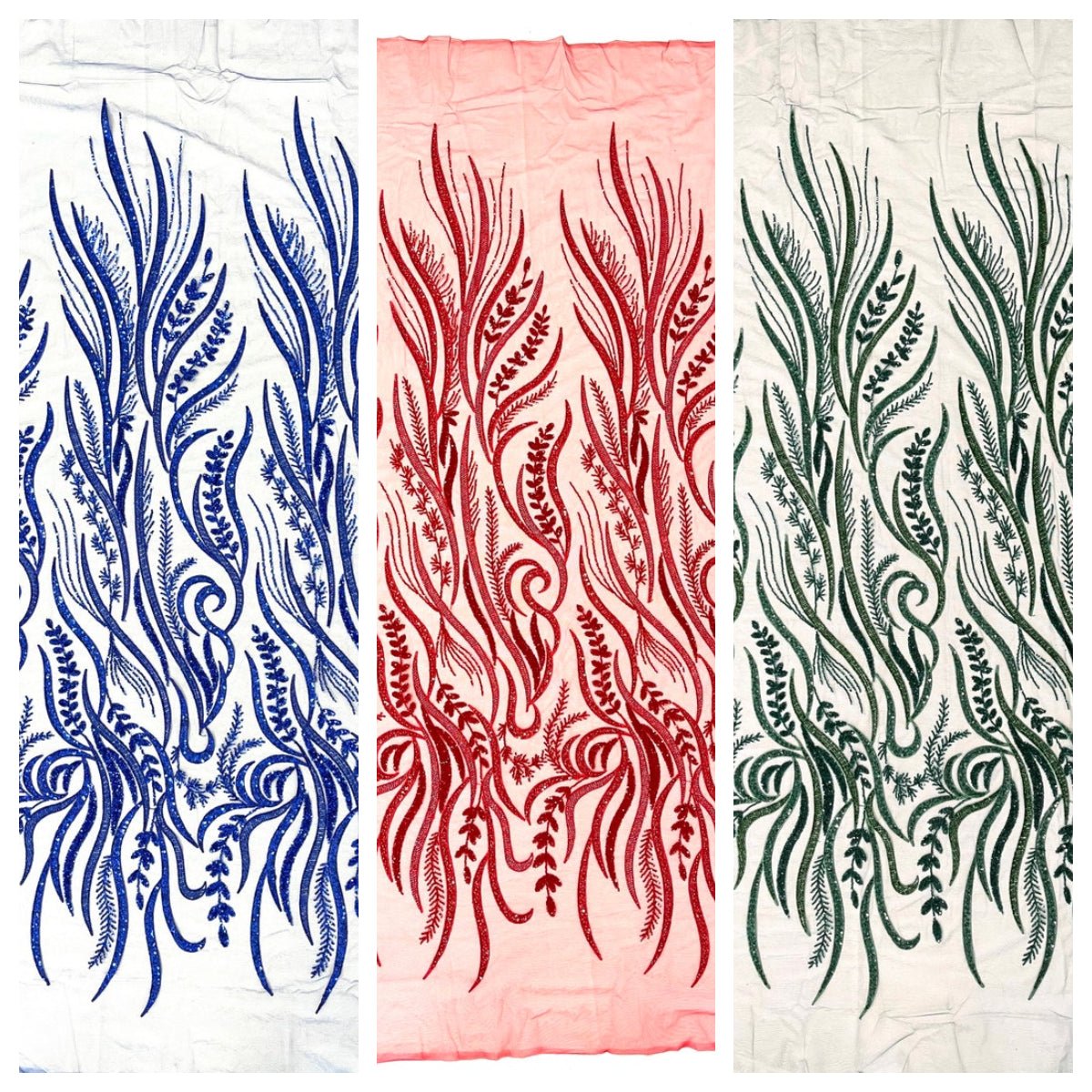 FEATHER BEADED LACE ON MESH FABRIC (By The Yard) - New Creations Fabric & Foam Inc