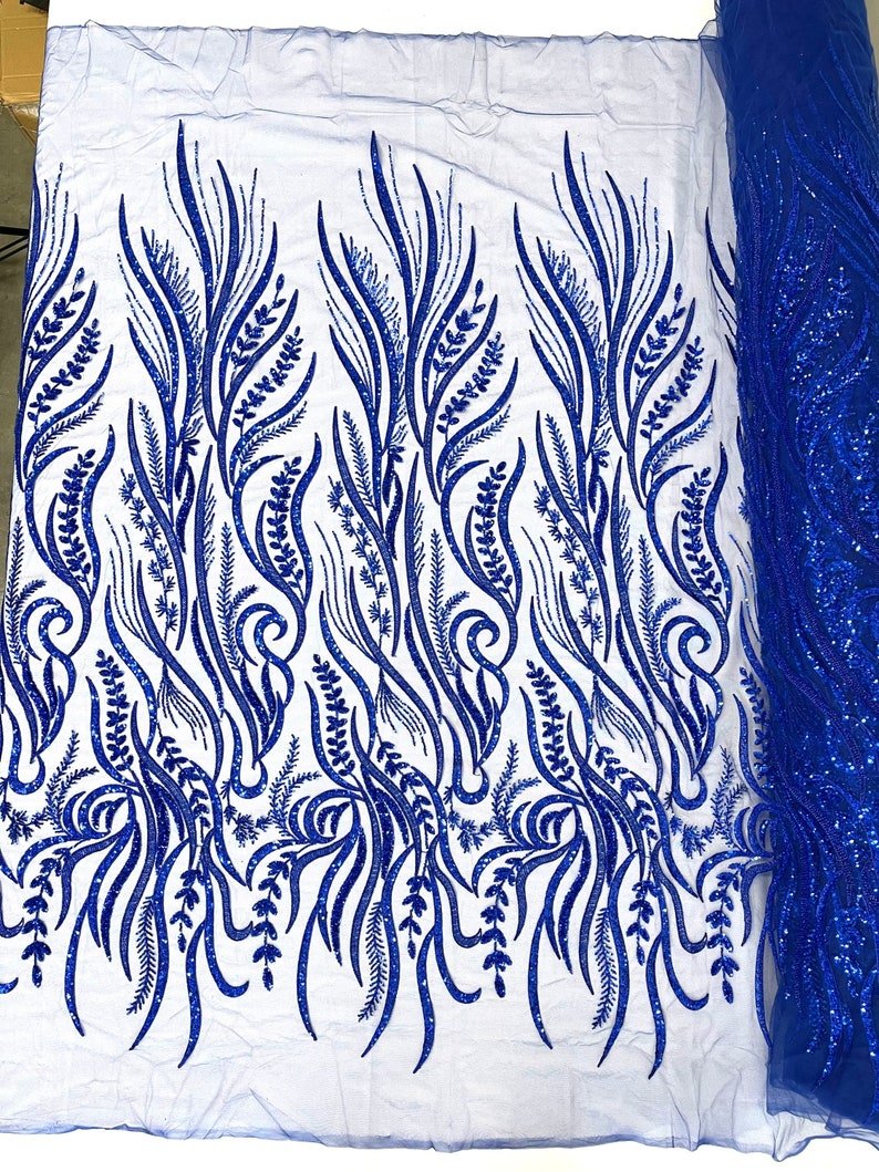 FEATHER BEADED LACE ON MESH FABRIC (By The Yard) - New Creations Fabric & Foam Inc