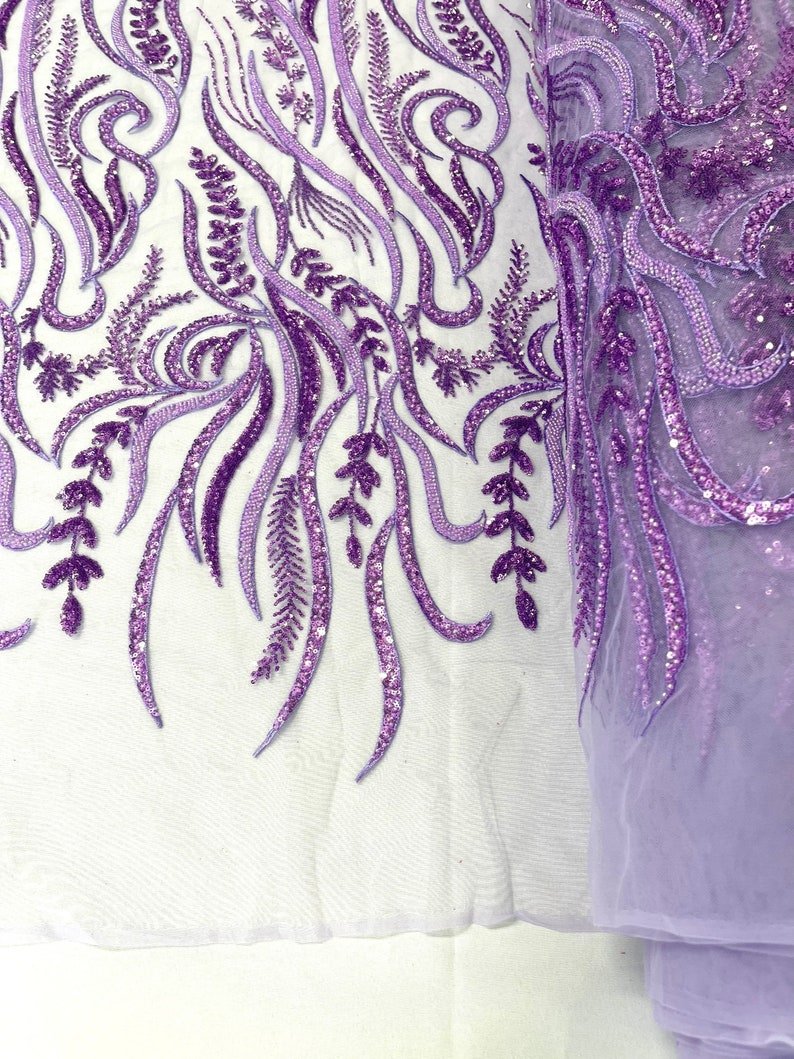 FEATHER BEADED LACE ON MESH FABRIC (By The Yard) - New Creations Fabric & Foam Inc