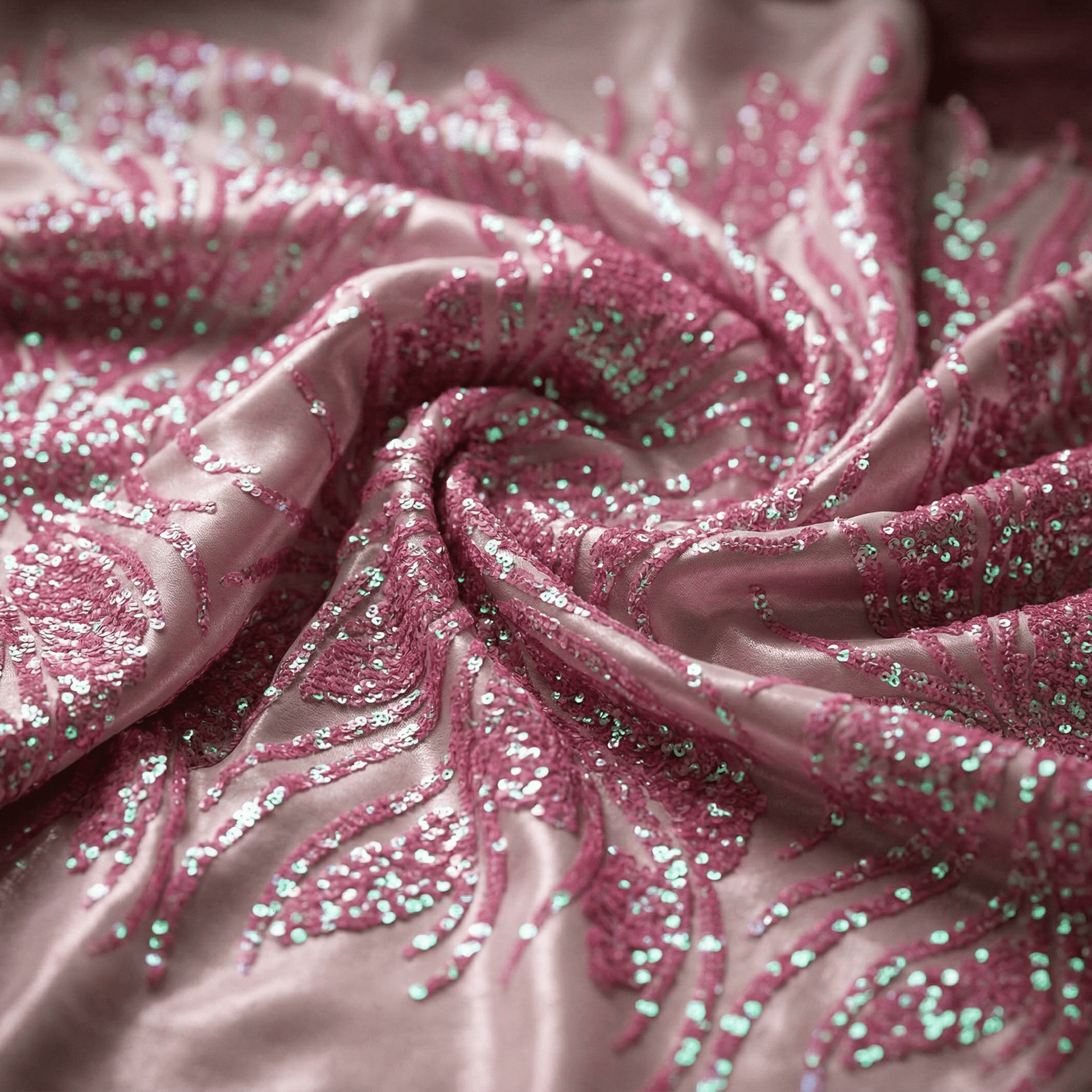 Feather Damask Sequin Stretch Mesh Fabric by the Yard 54” Wide – Iridescent Floral Sequin Fabric for Prom Dresses, Bridal Gowns & Luxury Fashion - New Creations Fabric & Foam Inc