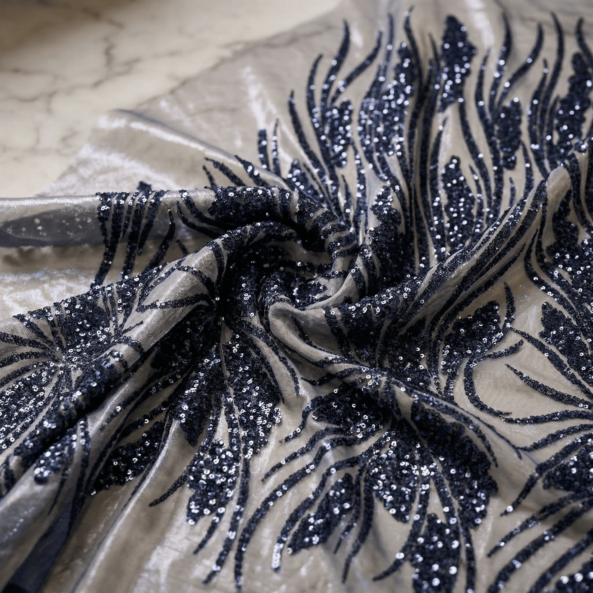 Feather Damask Sequin Stretch Mesh Fabric by the Yard 54” Wide – Iridescent Floral Sequin Fabric for Prom Dresses, Bridal Gowns & Luxury Fashion - New Creations Fabric & Foam Inc