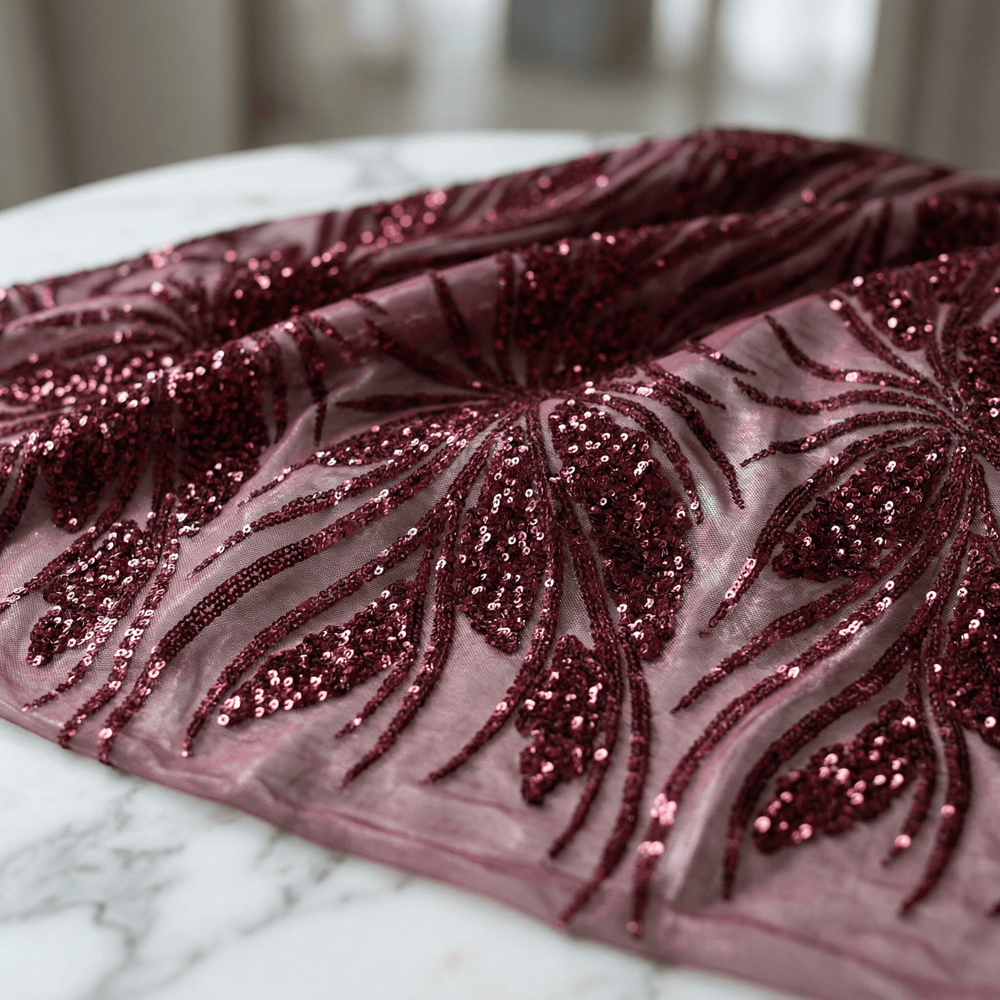 Feather Damask Sequin Stretch Mesh Fabric by the Yard 54” Wide – Iridescent Floral Sequin Fabric for Prom Dresses, Bridal Gowns & Luxury Fashion - New Creations Fabric & Foam Inc