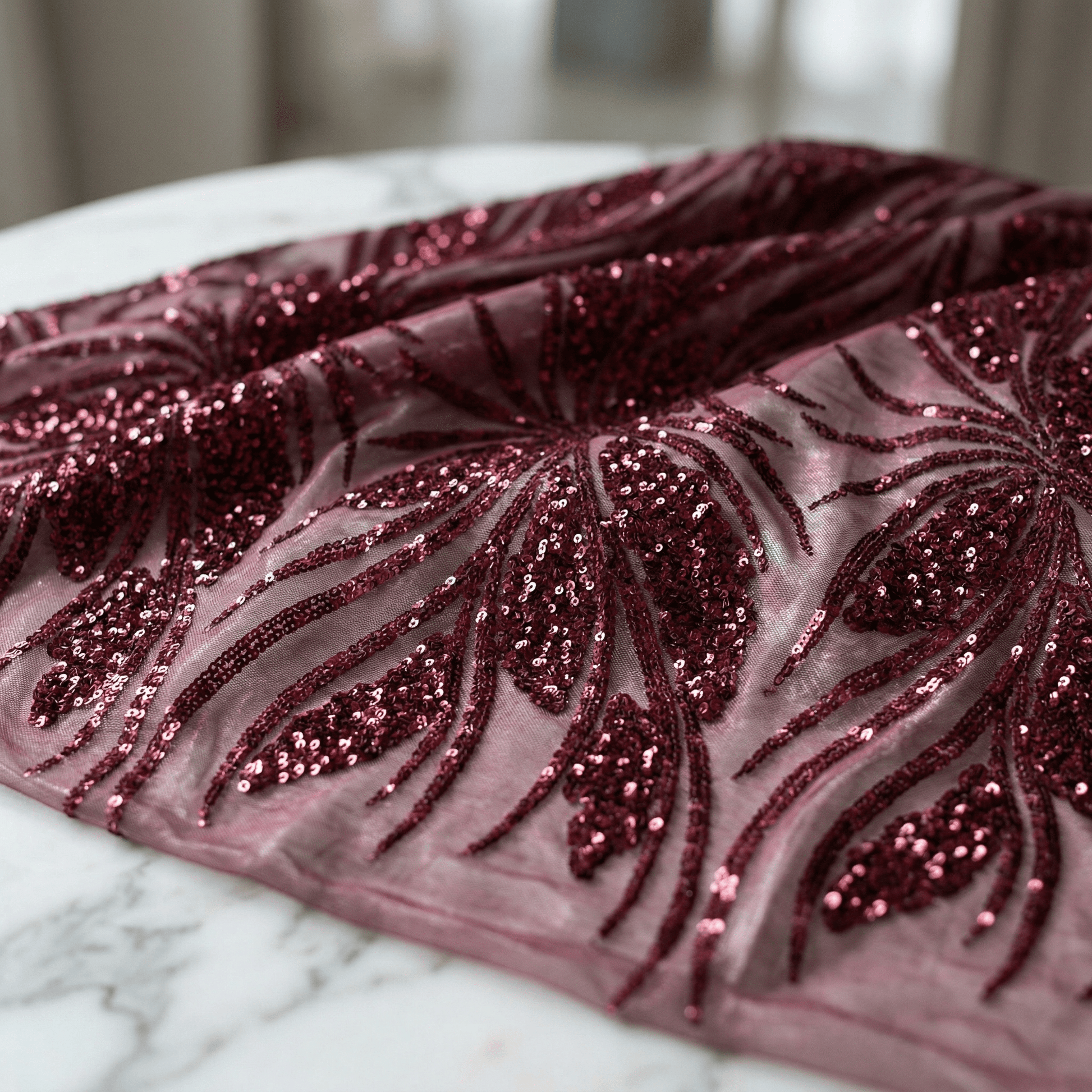 Feather Damask Sequin Stretch Mesh Fabric by the Yard 54” Wide – Iridescent Floral Sequin Fabric for Prom Dresses, Bridal Gowns & Luxury Fashion - New Creations Fabric & Foam Inc