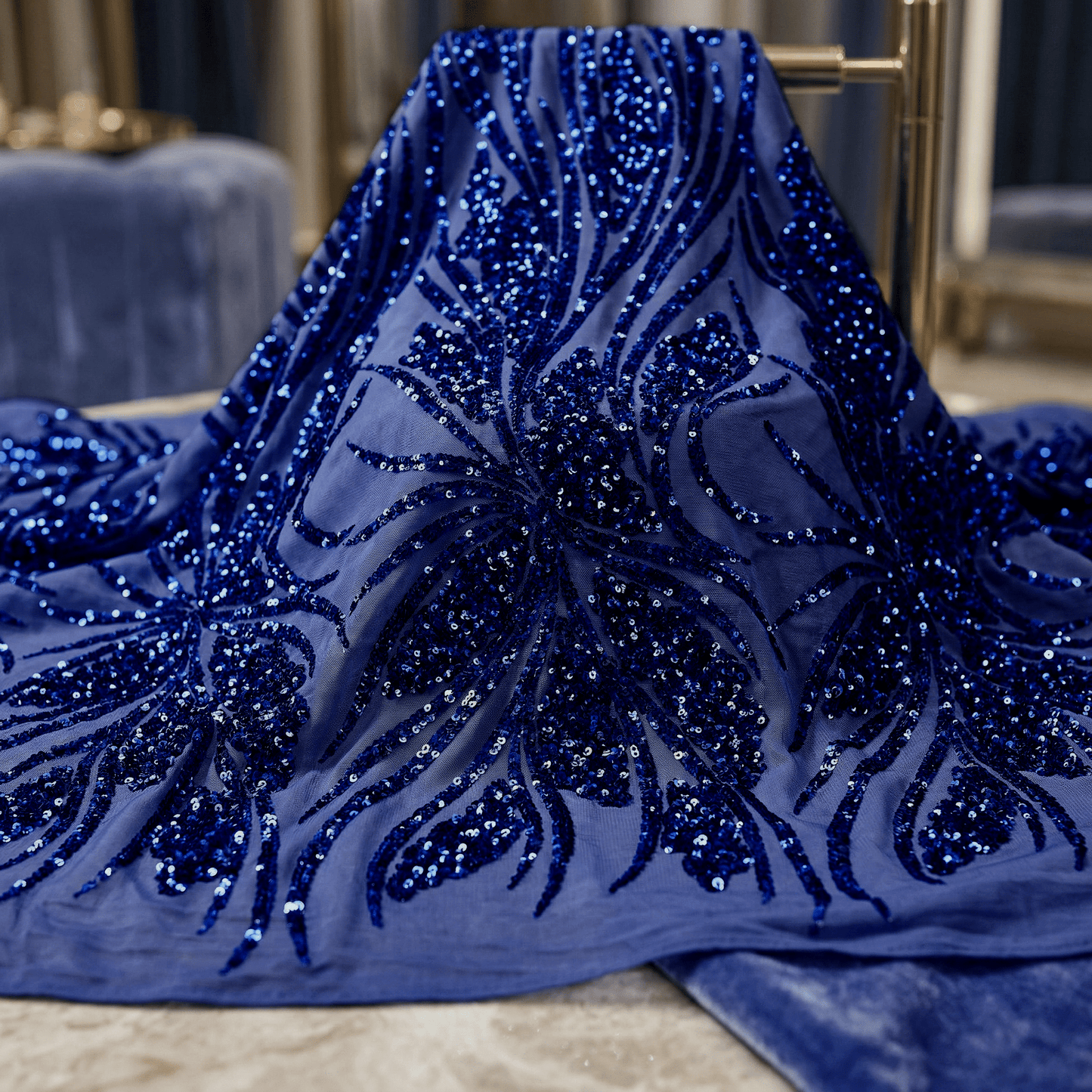 Feather Damask Sequin Stretch Mesh Fabric by the Yard 54” Wide – Iridescent Floral Sequin Fabric for Prom Dresses, Bridal Gowns & Luxury Fashion - New Creations Fabric & Foam Inc