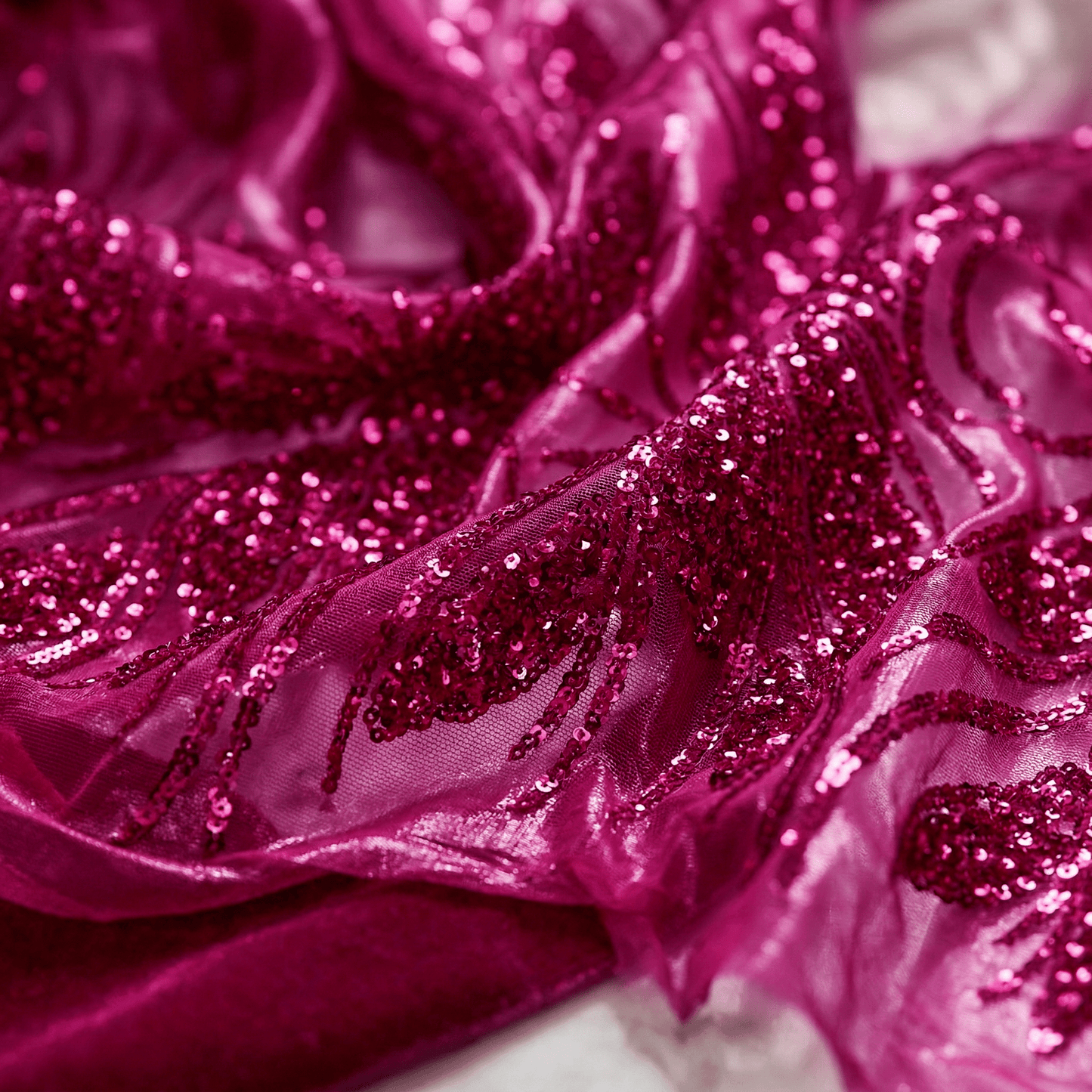 Feather Damask Sequin Stretch Mesh Fabric by the Yard 54” Wide – Iridescent Floral Sequin Fabric for Prom Dresses, Bridal Gowns & Luxury Fashion - New Creations Fabric & Foam Inc