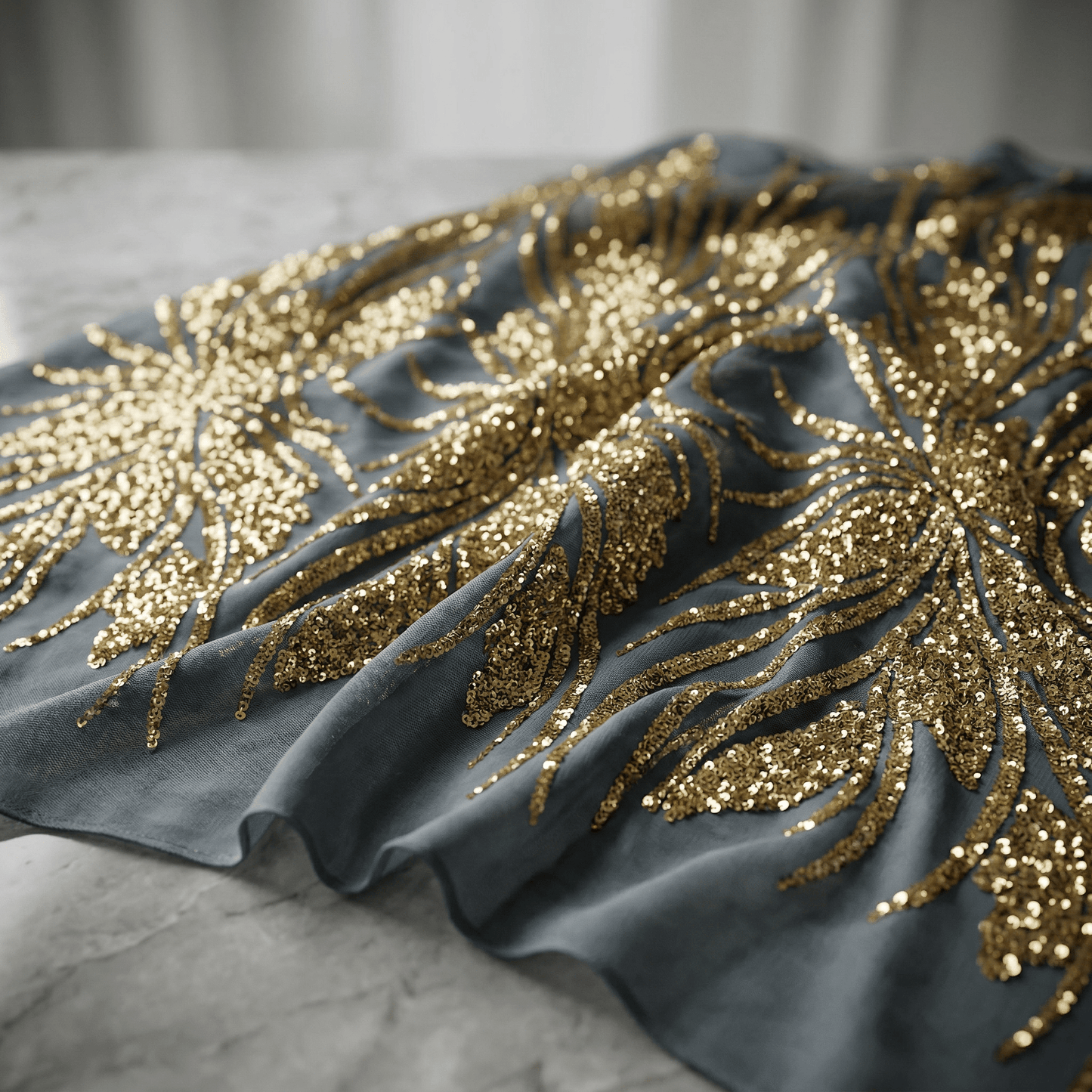 Feather Damask Sequin Stretch Mesh Fabric by the Yard 54” Wide – Iridescent Floral Sequin Fabric for Prom Dresses, Bridal Gowns & Luxury Fashion - New Creations Fabric & Foam Inc
