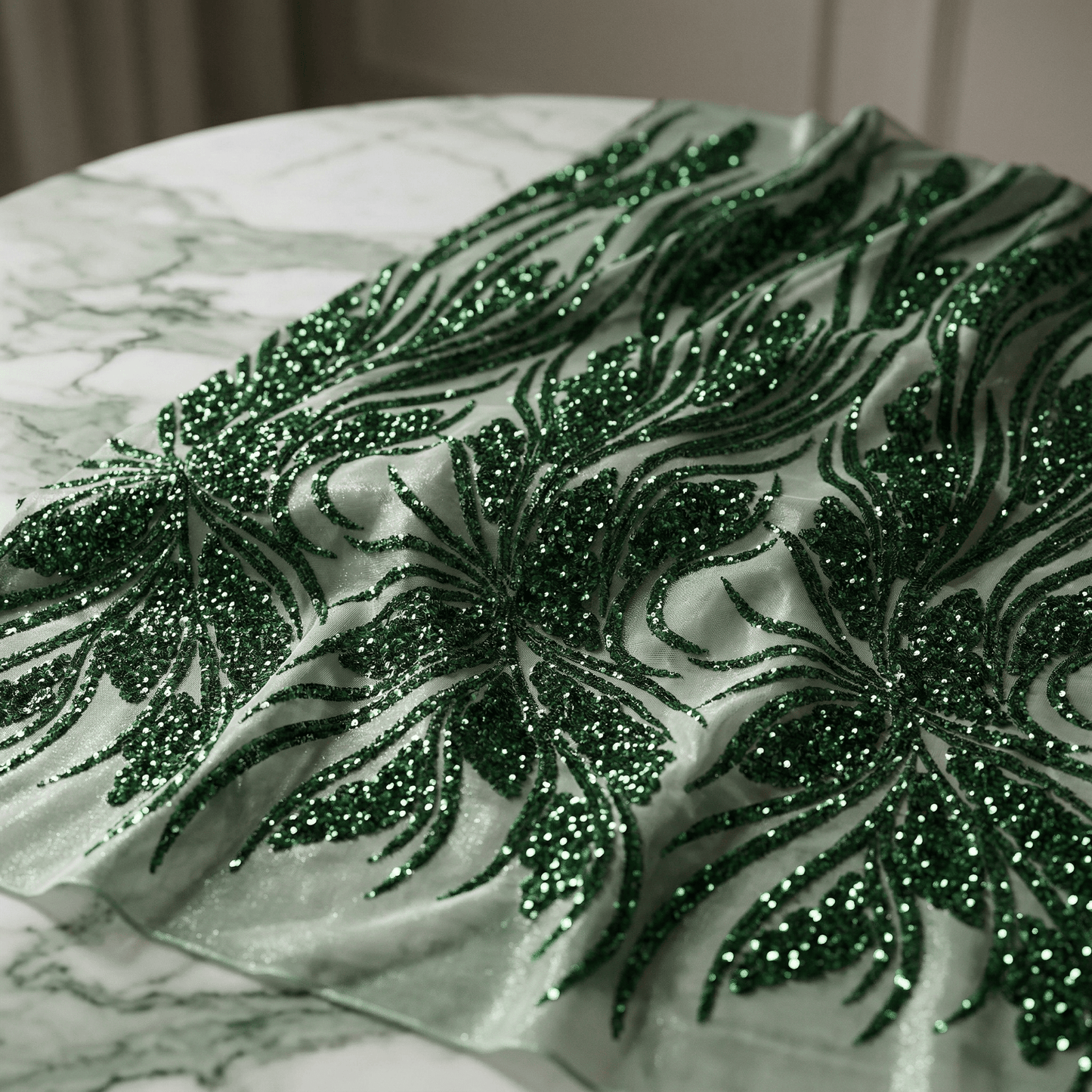 Feather Damask Sequin Stretch Mesh Fabric by the Yard 54” Wide – Iridescent Floral Sequin Fabric for Prom Dresses, Bridal Gowns & Luxury Fashion - New Creations Fabric & Foam Inc