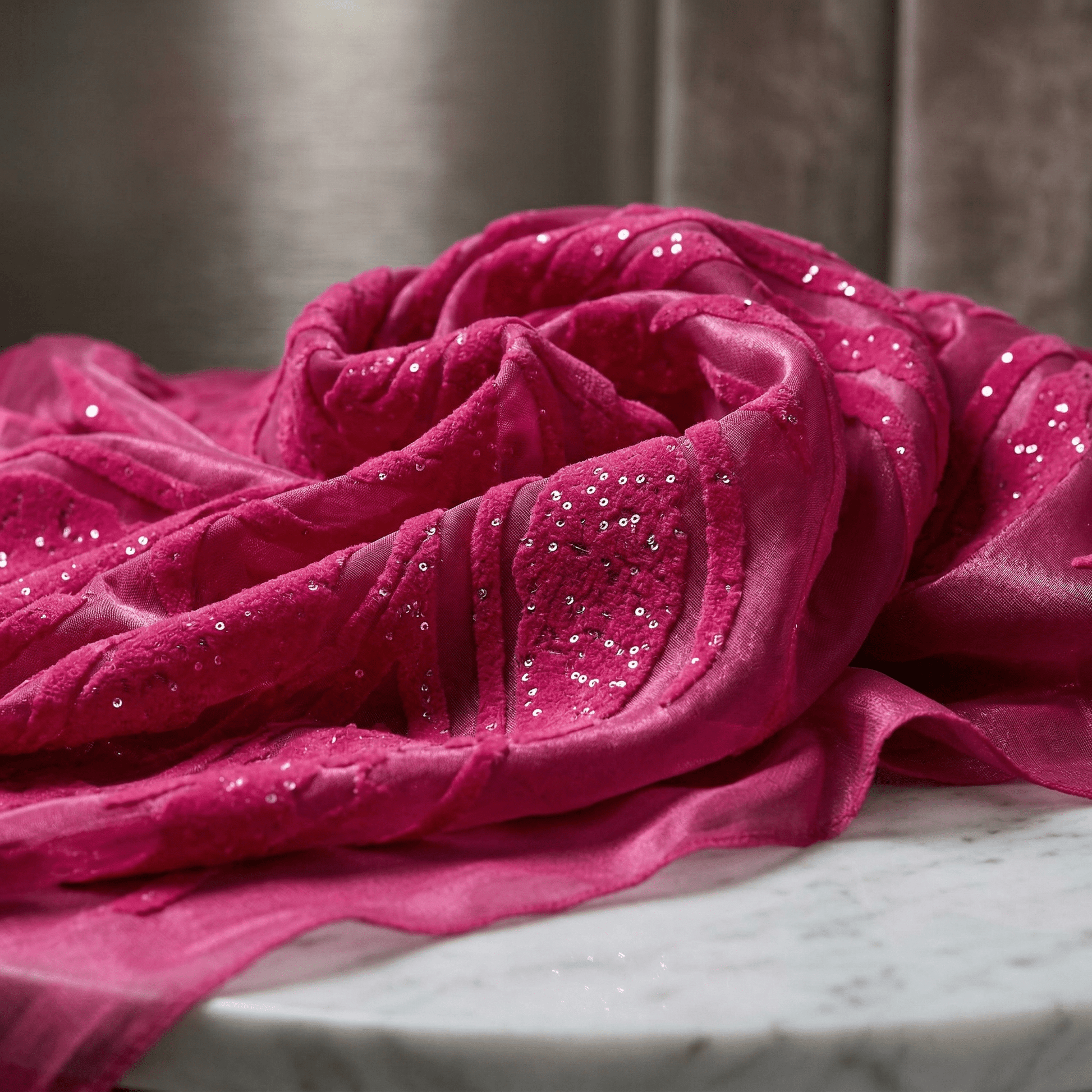 Feather Damask Sequin Stretch Mesh Fabric by the Yard 54” Wide – Iridescent Floral Sequin Fabric for Prom Dresses, Bridal Gowns & Luxury Fashion - New Creations Fabric & Foam Inc