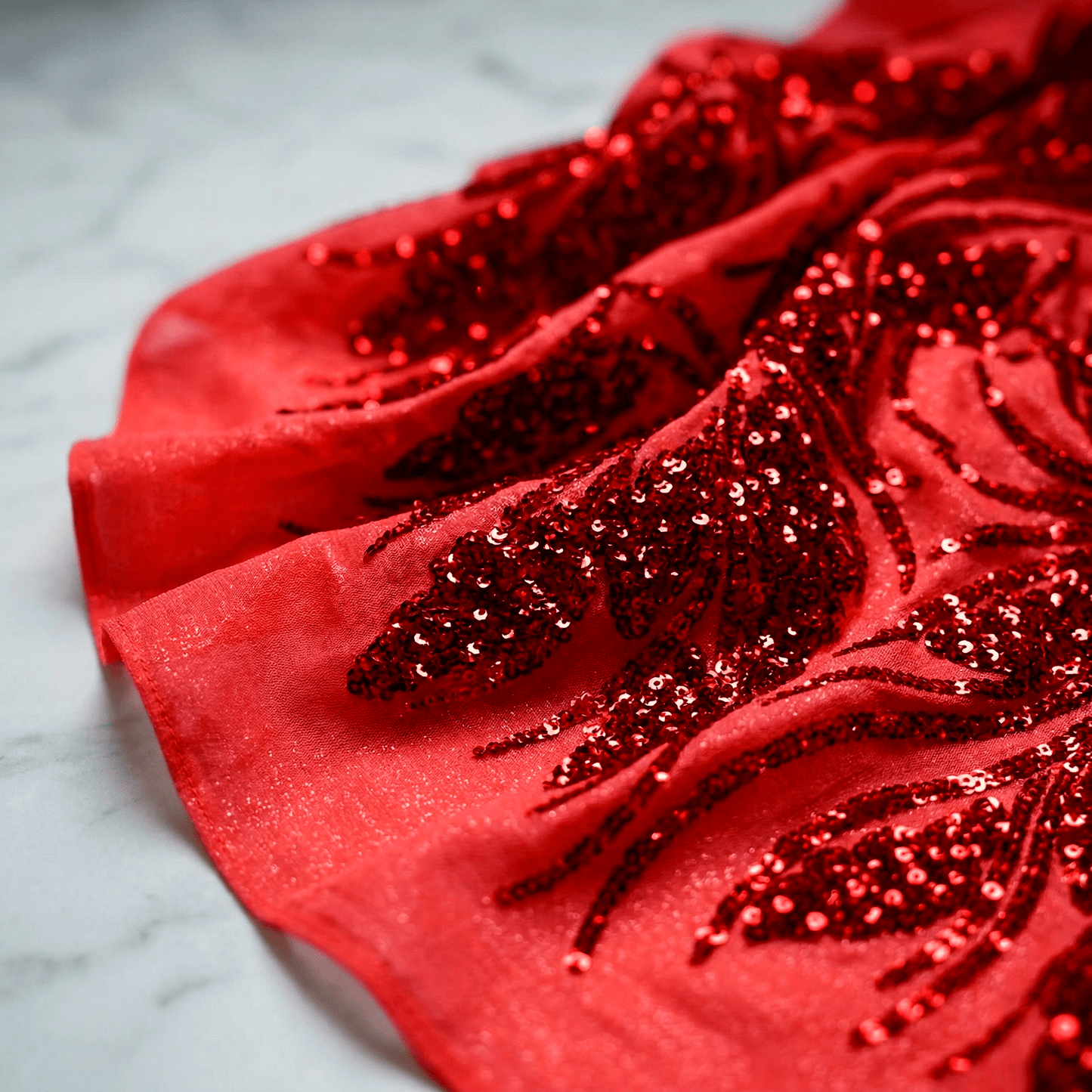 Feather Damask Sequin Stretch Mesh Fabric by the Yard 54” Wide – Iridescent Floral Sequin Fabric for Prom Dresses, Bridal Gowns & Luxury Fashion - New Creations Fabric & Foam Inc