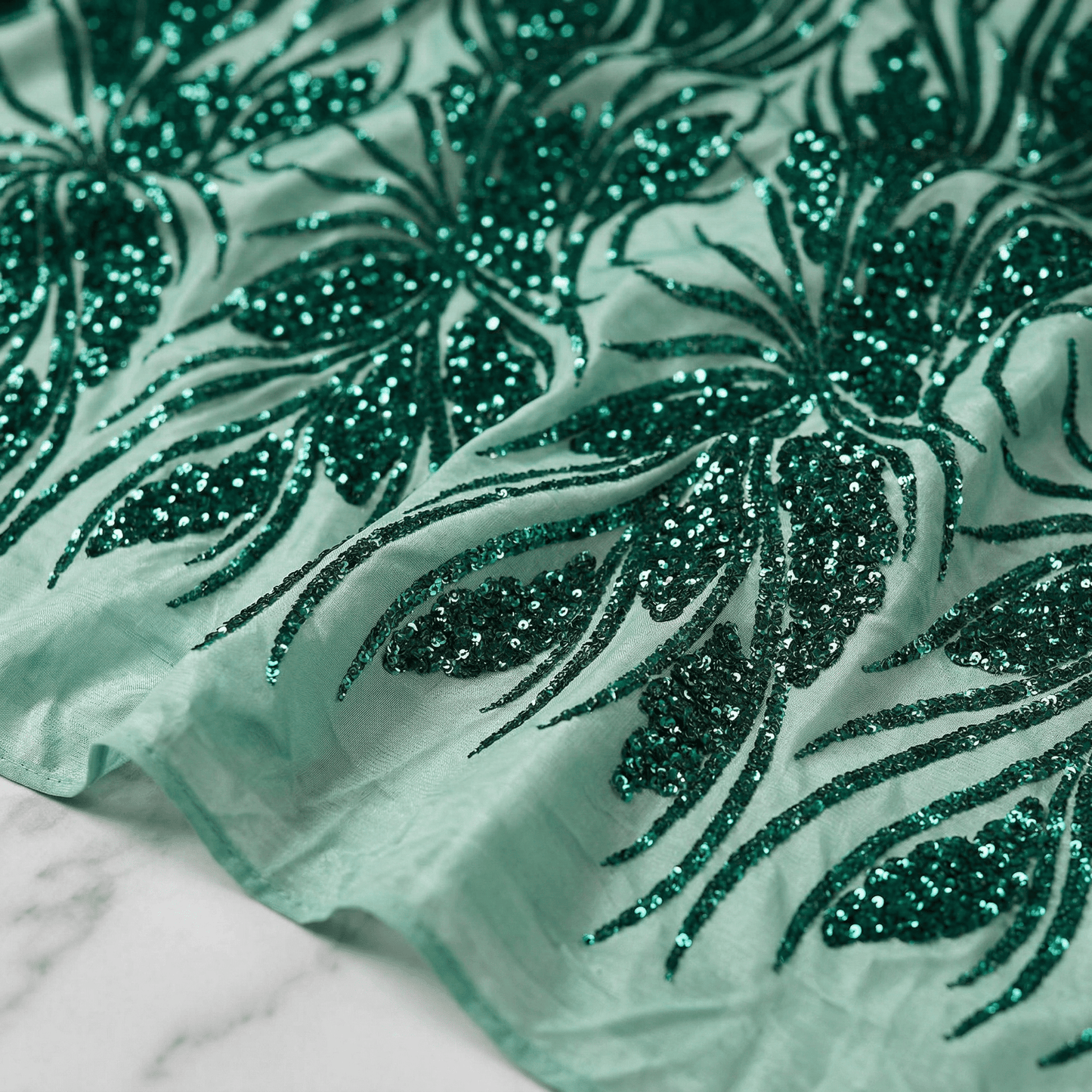 Feather Damask Sequin Stretch Mesh Fabric by the Yard 54” Wide – Iridescent Floral Sequin Fabric for Prom Dresses, Bridal Gowns & Luxury Fashion - New Creations Fabric & Foam Inc