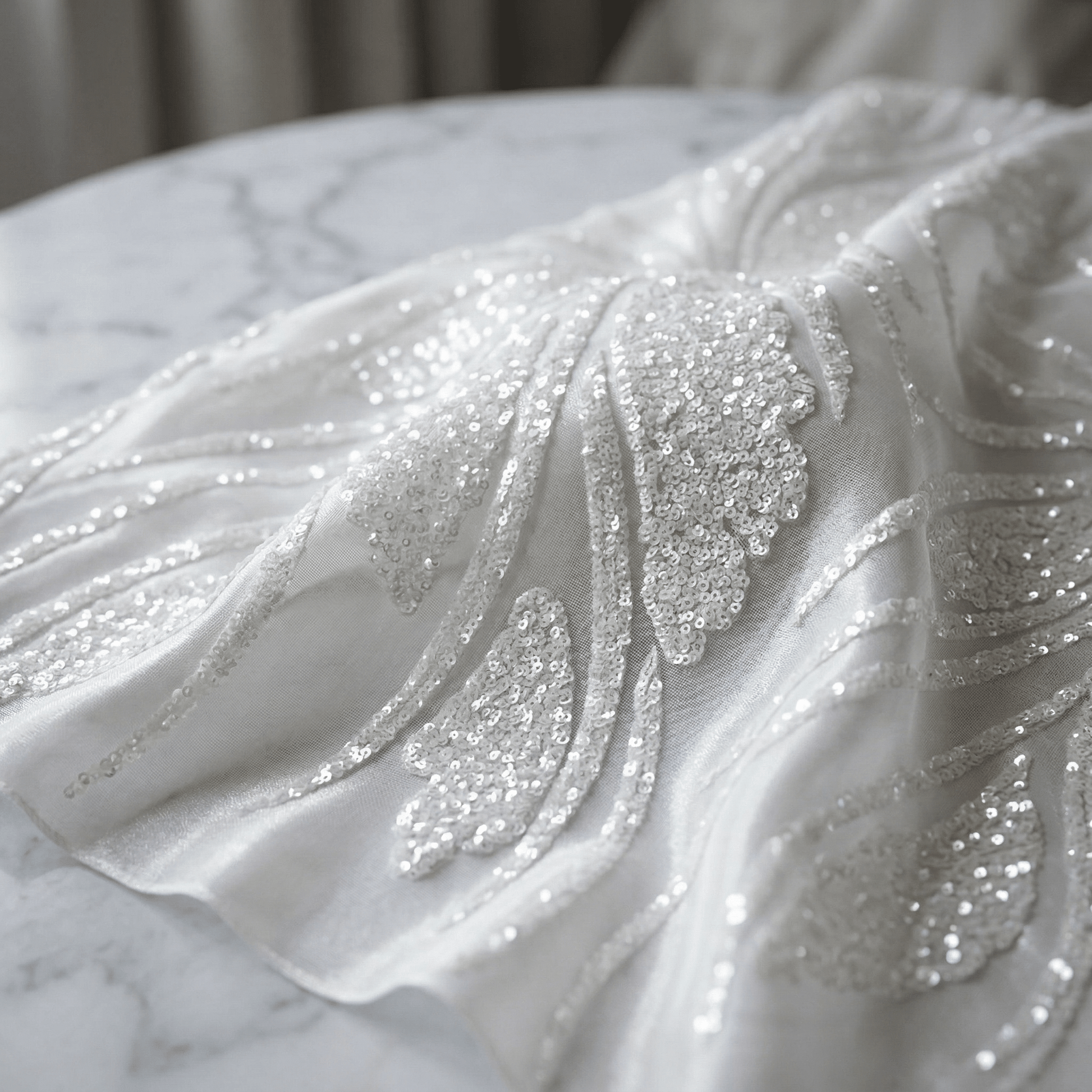 Feather Damask Sequin Stretch Mesh Fabric by the Yard 54” Wide – Iridescent Floral Sequin Fabric for Prom Dresses, Bridal Gowns & Luxury Fashion - New Creations Fabric & Foam Inc
