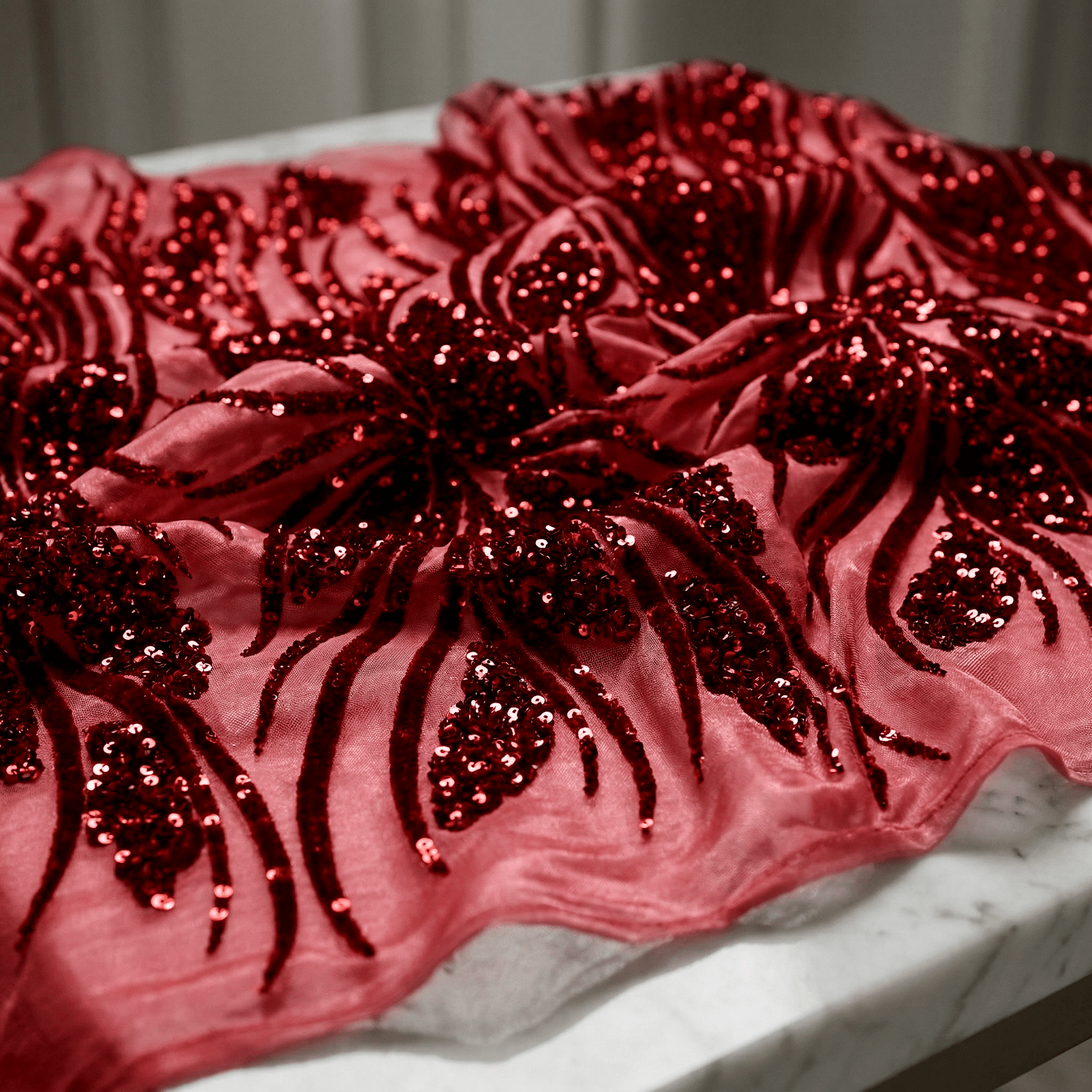 Feather Damask Sequin Stretch Mesh Fabric by the Yard 54” Wide – Iridescent Floral Sequin Fabric for Prom Dresses, Bridal Gowns & Luxury Fashion - New Creations Fabric & Foam Inc