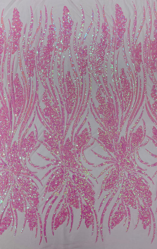 Feather damask shiny sequin design 54” Wide| New Creations Fabric & Foam Inc. - New Creations Fabric & Foam Inc