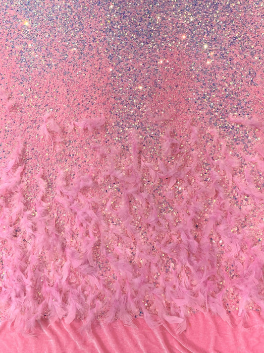 Feather Sequin Velvet Fabric 54" Wide| New Creations Fabric & Foam Inc. - New Creations Fabric & Foam Inc