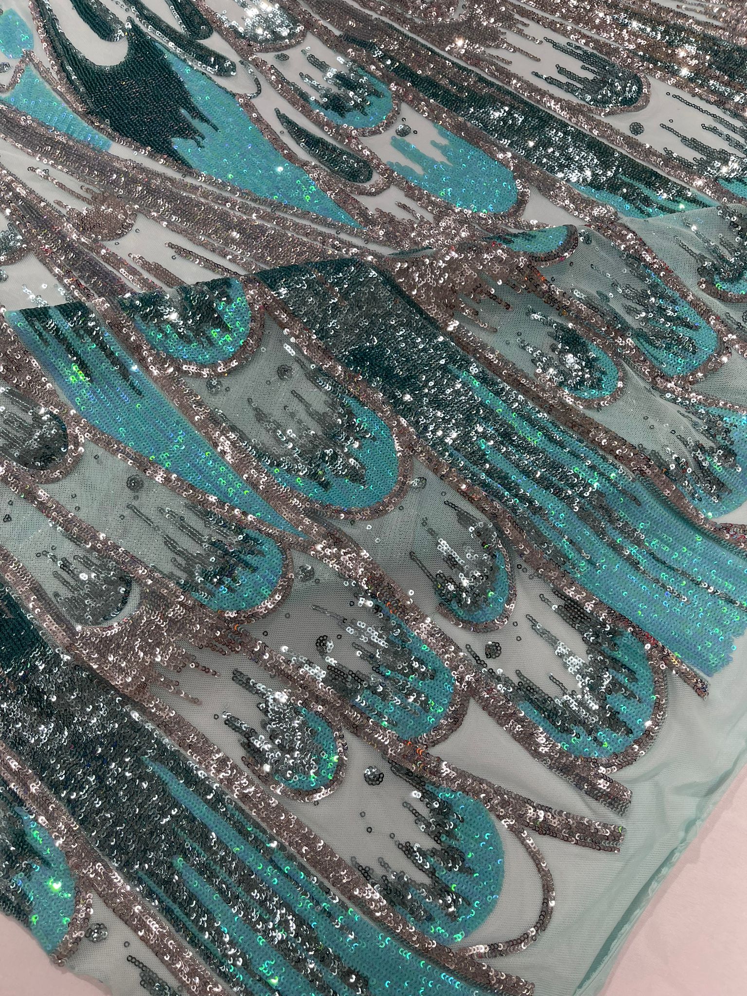 Feather Wing Sequin Fabric 54” Wide| New Creations Fabric & Foam Inc. - New Creations Fabric & Foam Inc