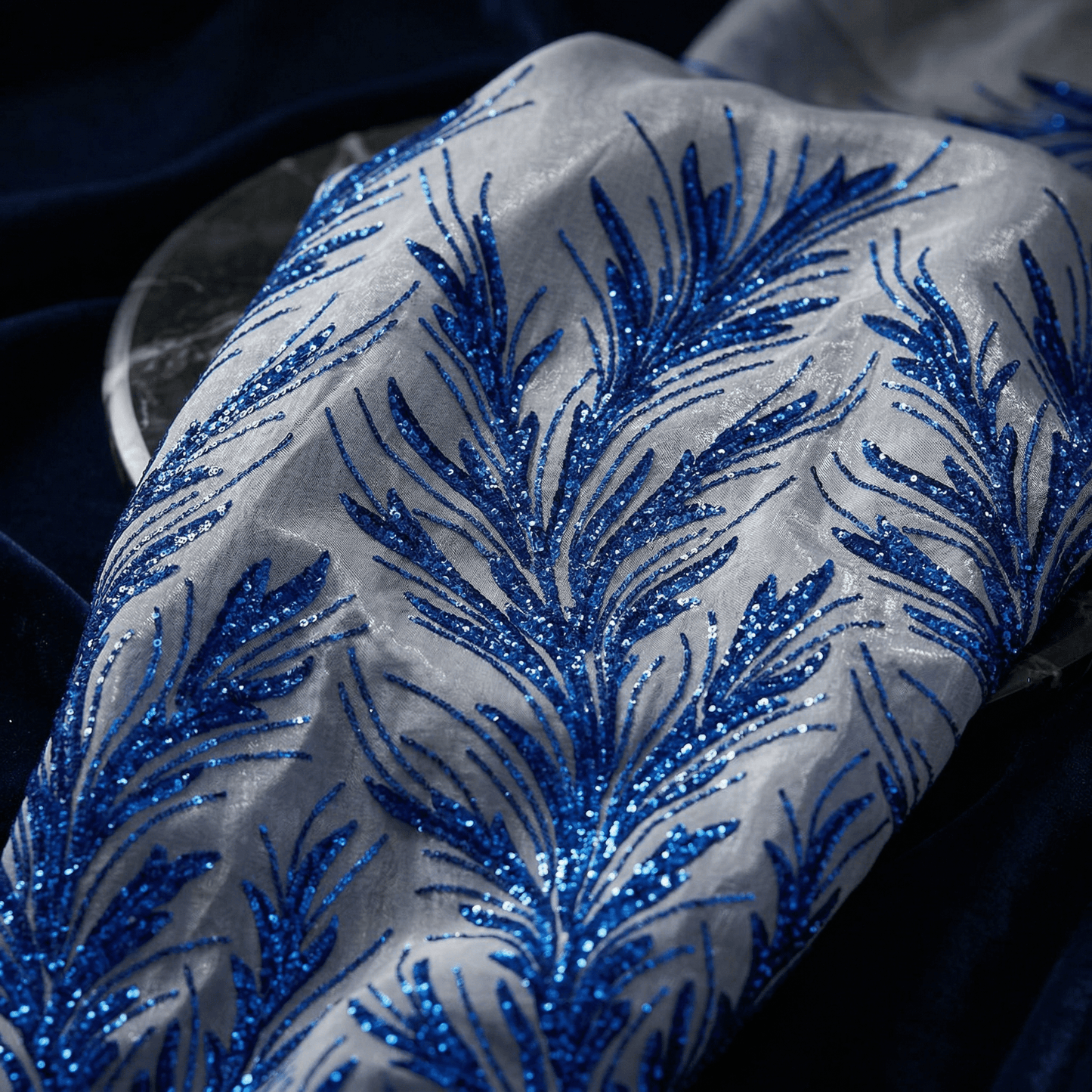 Feather Wing Sequin Stretch Mesh Fabric by the Yard 54” Wide – Iridescent Shiny Sequin Fabric for Prom Dresses, Gowns, Costumes & Luxury Fashion - New Creations Fabric & Foam Inc