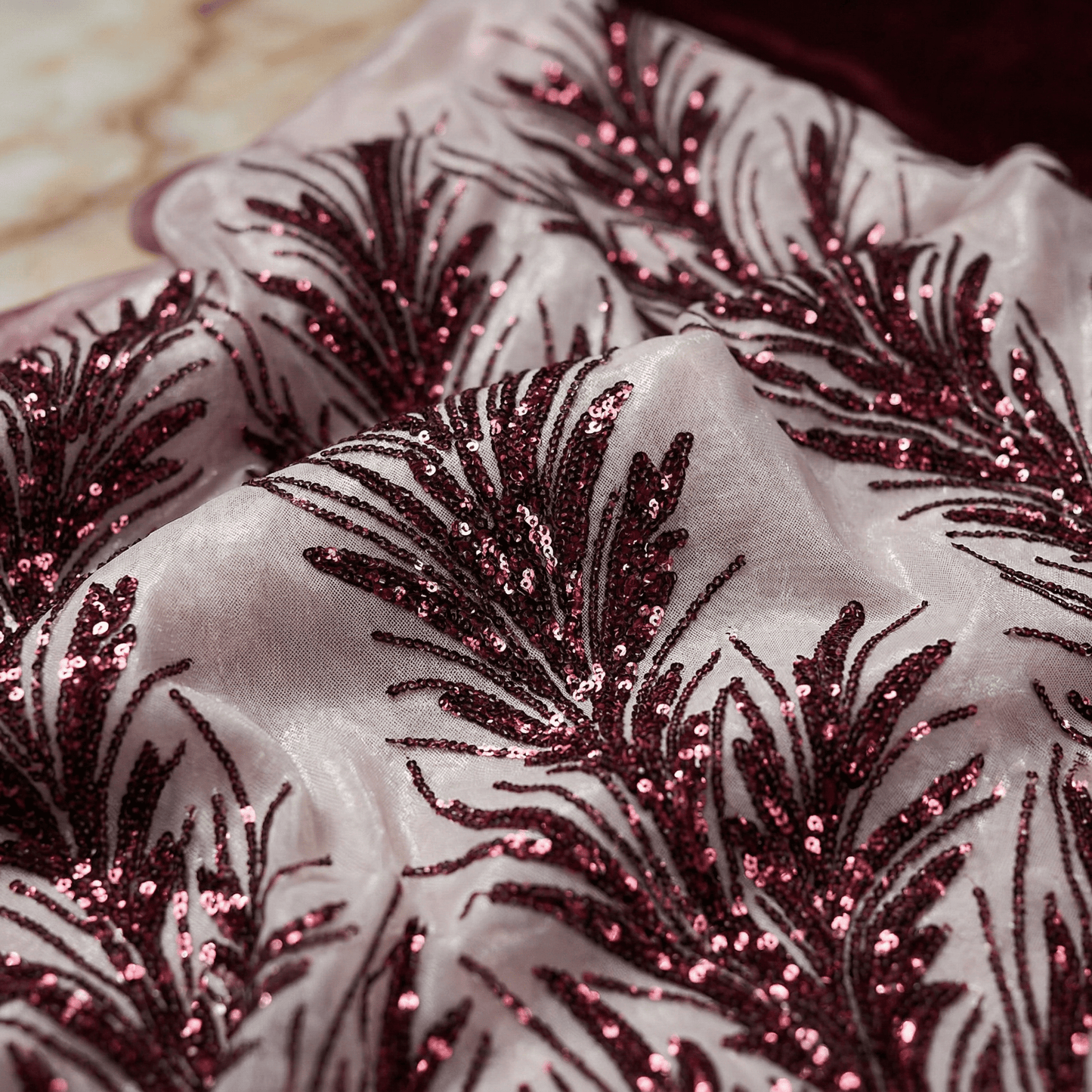 Feather Wing Sequin Stretch Mesh Fabric by the Yard 54” Wide – Iridescent Shiny Sequin Fabric for Prom Dresses, Gowns, Costumes & Luxury Fashion - New Creations Fabric & Foam Inc