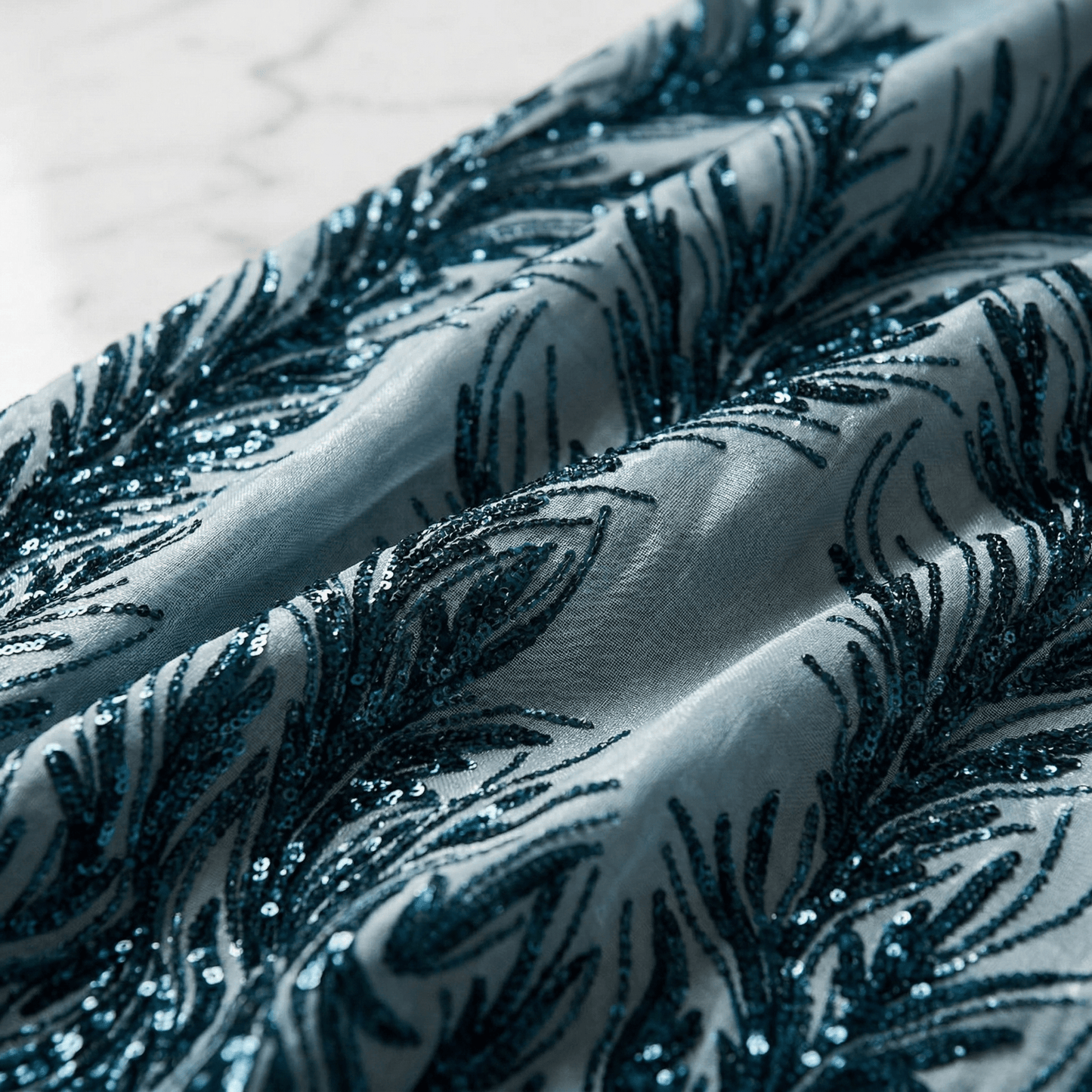 Feather Wing Sequin Stretch Mesh Fabric by the Yard 54” Wide – Iridescent Shiny Sequin Fabric for Prom Dresses, Gowns, Costumes & Luxury Fashion - New Creations Fabric & Foam Inc