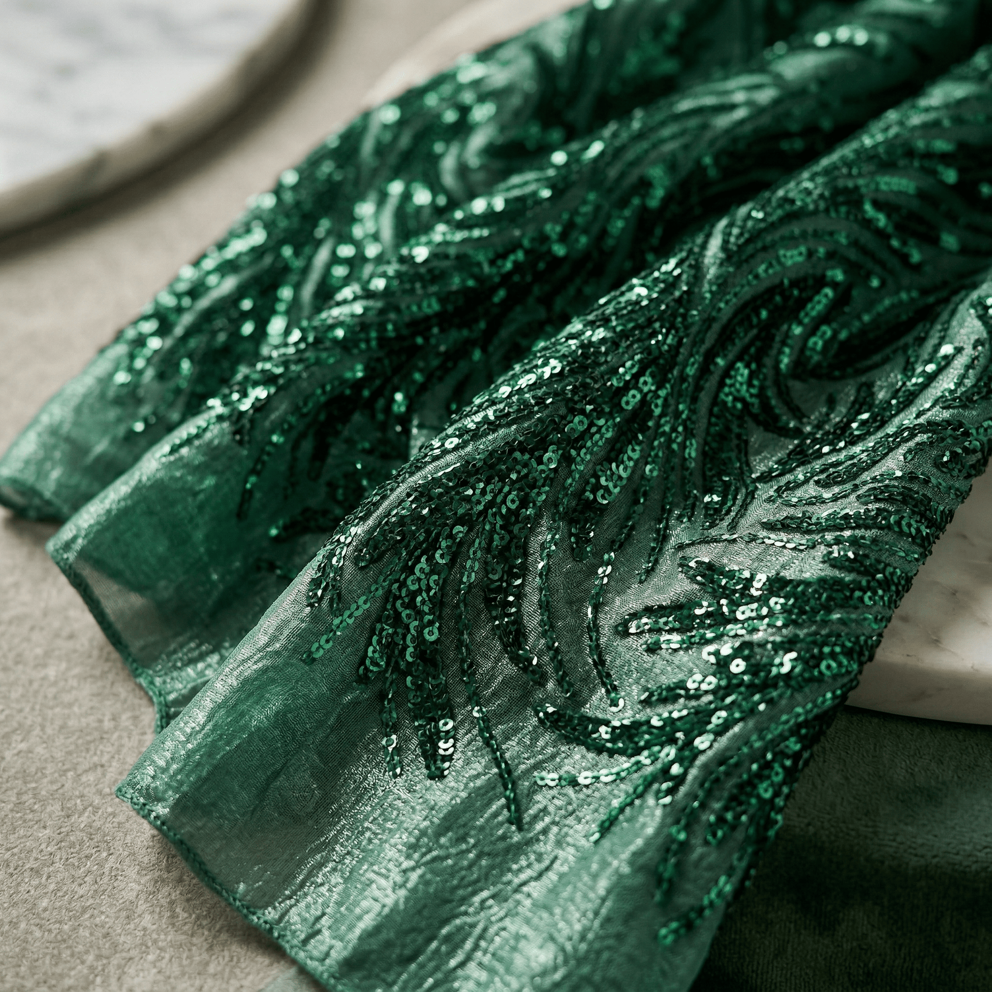 Feather Wing Sequin Stretch Mesh Fabric by the Yard 54” Wide – Iridescent Shiny Sequin Fabric for Prom Dresses, Gowns, Costumes & Luxury Fashion - New Creations Fabric & Foam Inc