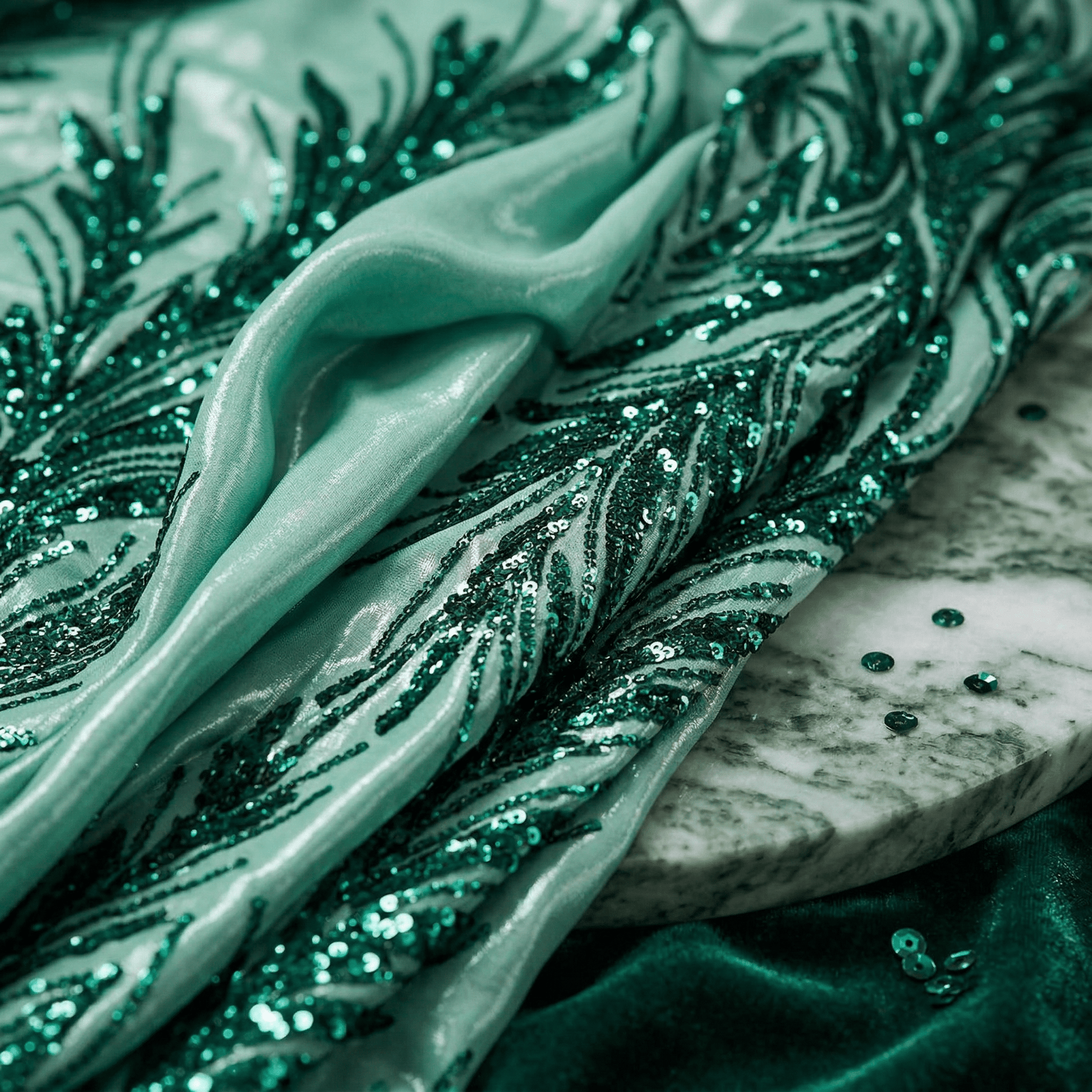 Feather Wing Sequin Stretch Mesh Fabric by the Yard 54” Wide – Iridescent Shiny Sequin Fabric for Prom Dresses, Gowns, Costumes & Luxury Fashion - New Creations Fabric & Foam Inc