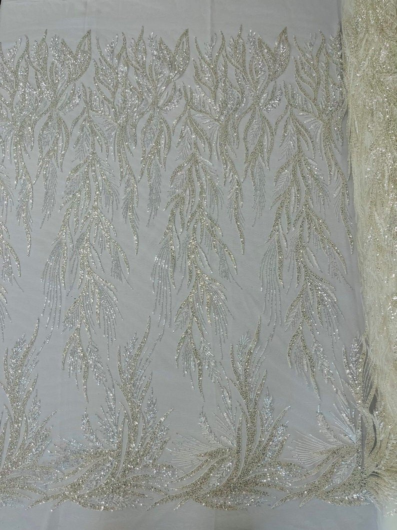 FIESTA BEADED LACE ON MESH FABRIC (By The Yard) - New Creations Fabric & Foam Inc