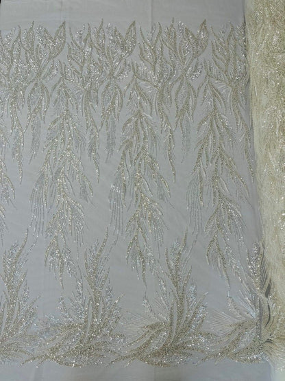 FIESTA BEADED LACE ON MESH FABRIC (By The Yard) - New Creations Fabric & Foam Inc