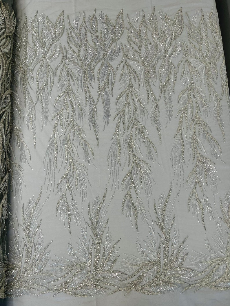 FIESTA BEADED LACE ON MESH FABRIC (By The Yard) - New Creations Fabric & Foam Inc