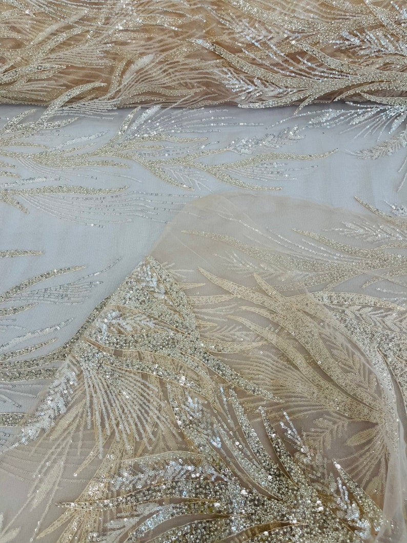 FIESTA BEADED LACE ON MESH FABRIC (By The Yard) - New Creations Fabric & Foam Inc