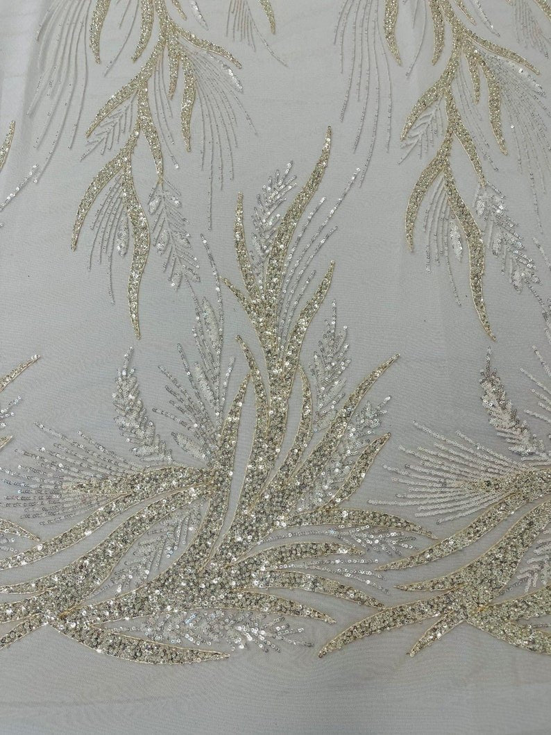 FIESTA BEADED LACE ON MESH FABRIC (By The Yard) - New Creations Fabric & Foam Inc