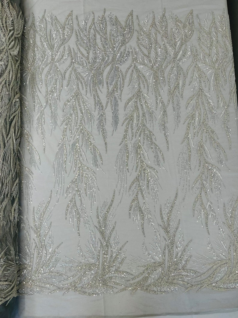 FIESTA BEADED LACE ON MESH FABRIC (By The Yard) - New Creations Fabric & Foam Inc