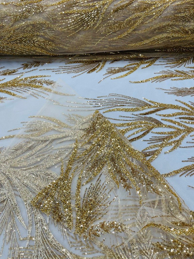 FIESTA BEADED LACE ON MESH FABRIC (By The Yard) - New Creations Fabric & Foam Inc