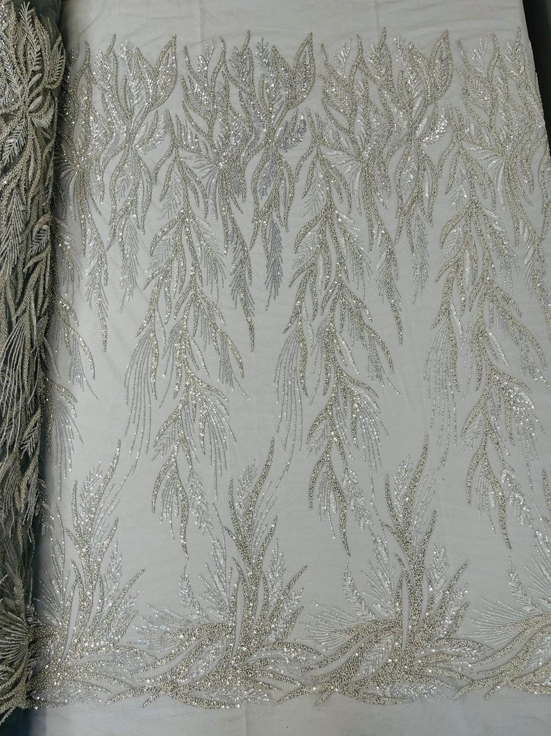 FIESTA BEADED LACE ON MESH FABRIC (By The Yard) - New Creations Fabric & Foam Inc