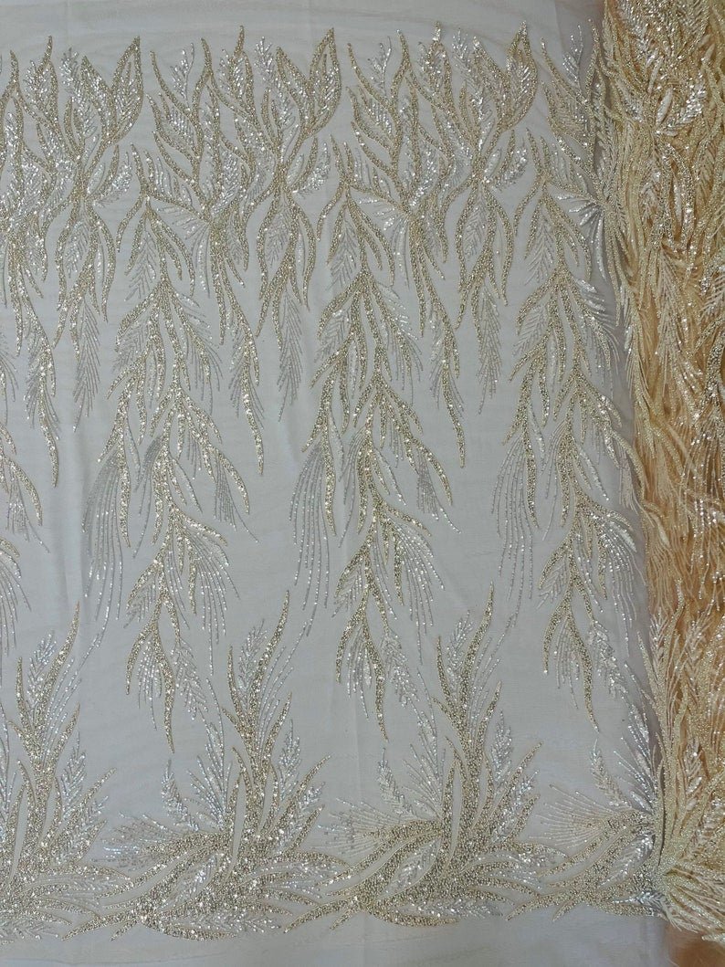 FIESTA BEADED LACE ON MESH FABRIC (By The Yard) - New Creations Fabric & Foam Inc