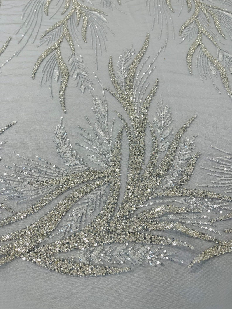 FIESTA BEADED LACE ON MESH FABRIC (By The Yard) - New Creations Fabric & Foam Inc