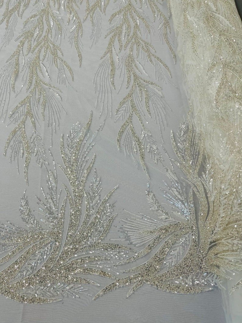 FIESTA BEADED LACE ON MESH FABRIC (By The Yard) - New Creations Fabric & Foam Inc