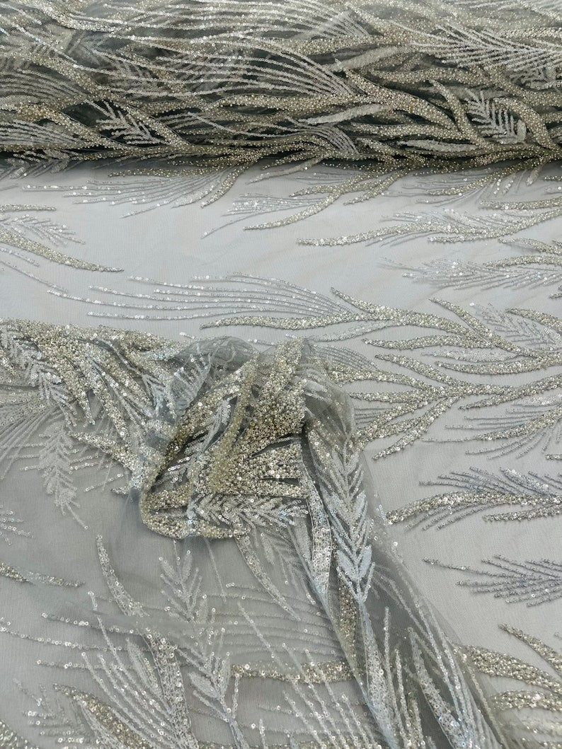 FIESTA BEADED LACE ON MESH FABRIC (By The Yard) - New Creations Fabric & Foam Inc