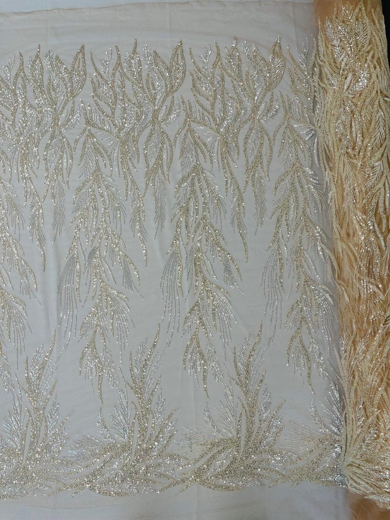 FIESTA BEADED LACE ON MESH FABRIC (By The Yard) - New Creations Fabric & Foam Inc