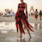 Flame Fabric, Black Flocked Power Mesh With Glitter, 58" Wide| Cosplays| Burning Man. - New Creations Fabric & Foam Inc