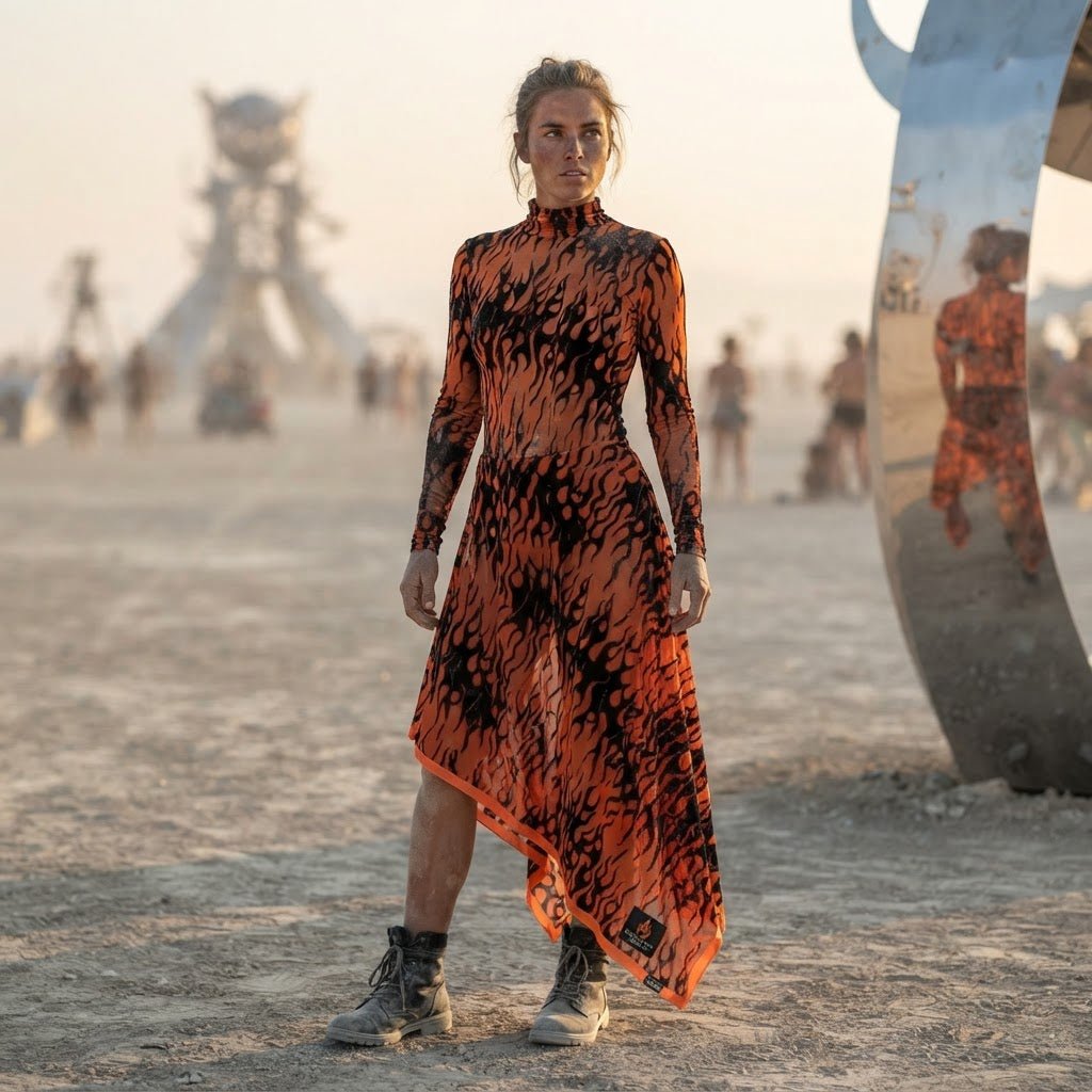 Flame Fabric, Black Flocked Power Mesh With Glitter, 58" Wide| Cosplays| Burning Man. - New Creations Fabric & Foam Inc