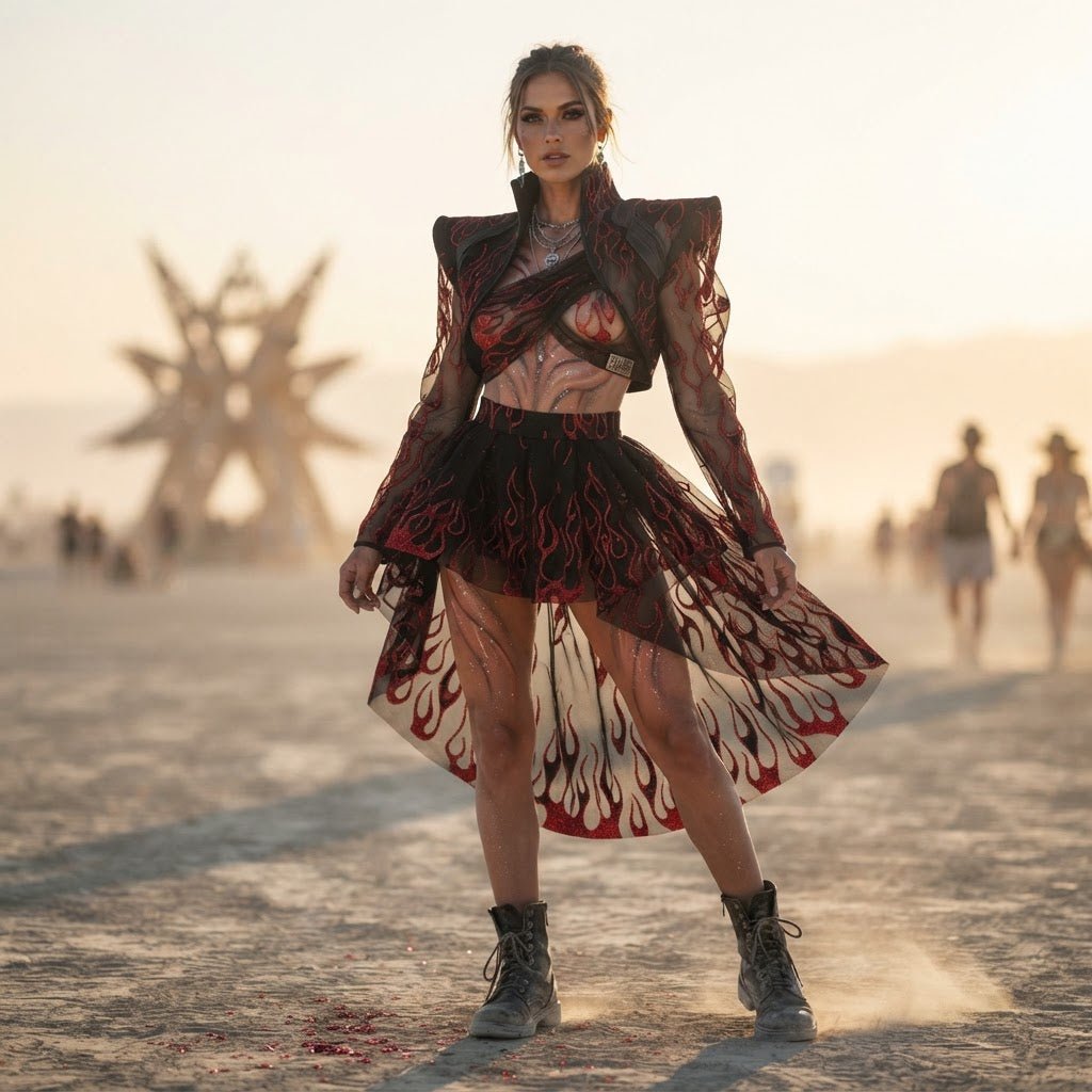 Flame Fabric, Black Flocked Power Mesh With Glitter, 58" Wide| Cosplays| Burning Man. - New Creations Fabric & Foam Inc
