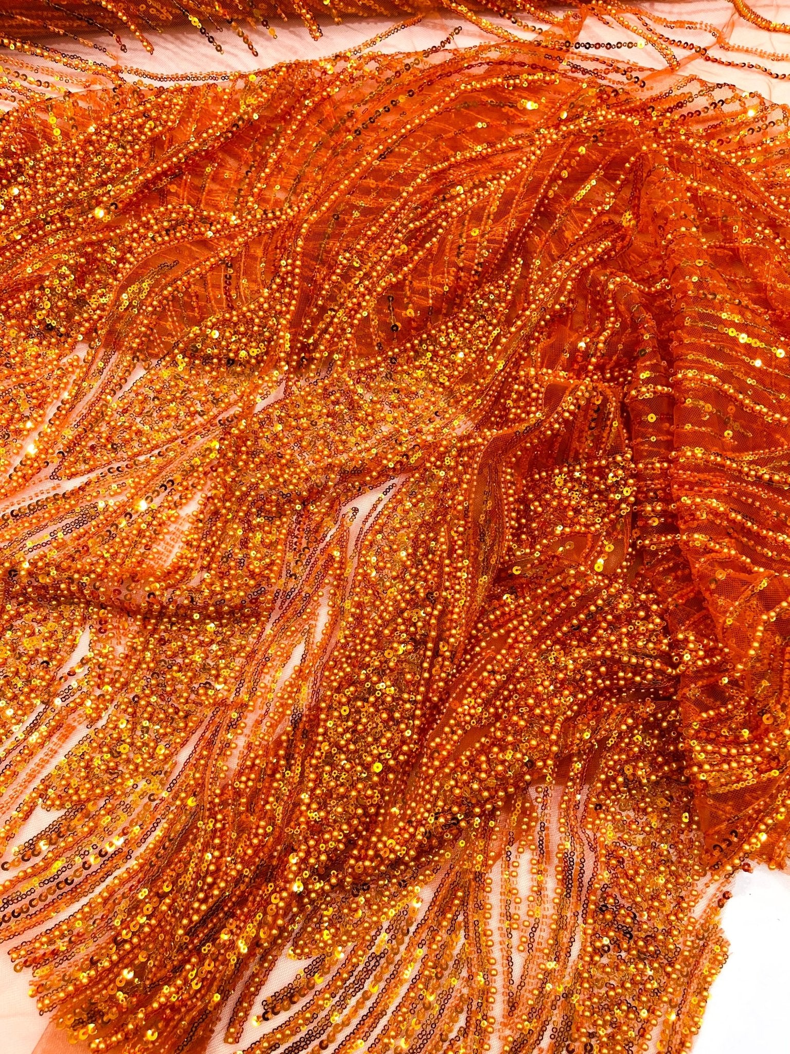 Flame Fashion Beaded Lace Fabric| Prom| Wedding| By The Yard. - New Creations Fabric & Foam Inc