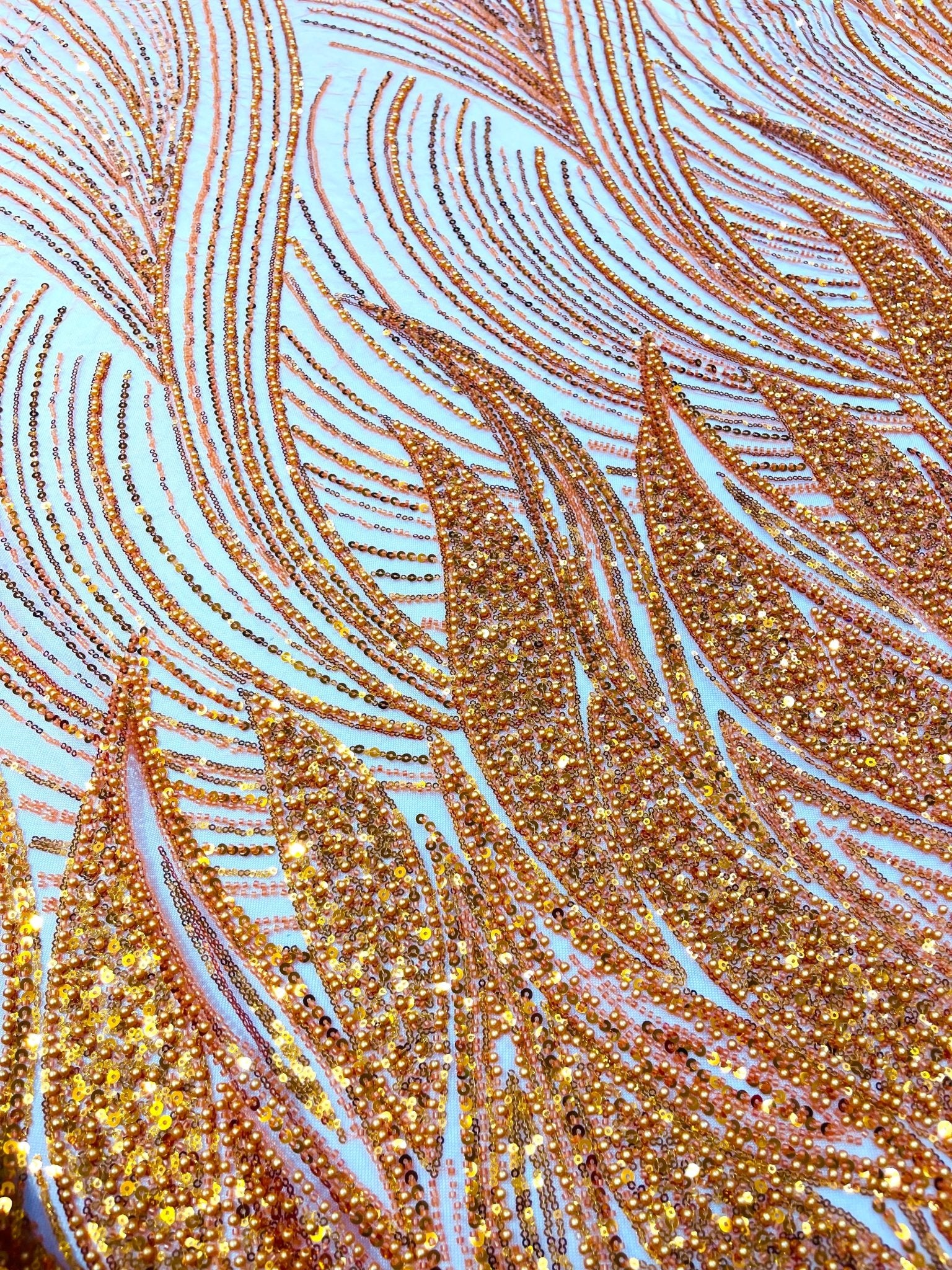 Flame Fashion Beaded Lace Fabric| Prom| Wedding| By The Yard. - New Creations Fabric & Foam Inc