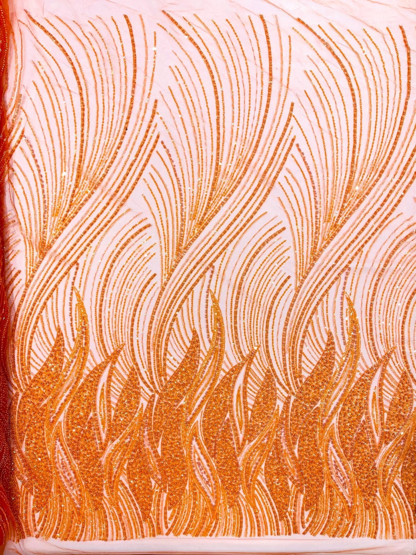 Flame Fashion Beaded Lace Fabric| Prom| Wedding| By The Yard. - New Creations Fabric & Foam Inc