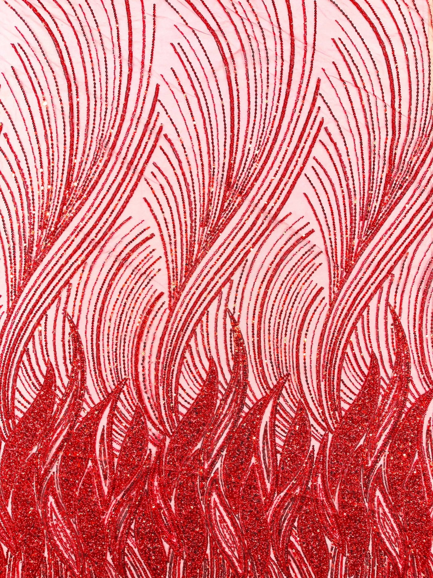 Flame Fashion Beaded Lace Fabric| Prom| Wedding| By The Yard. - New Creations Fabric & Foam Inc