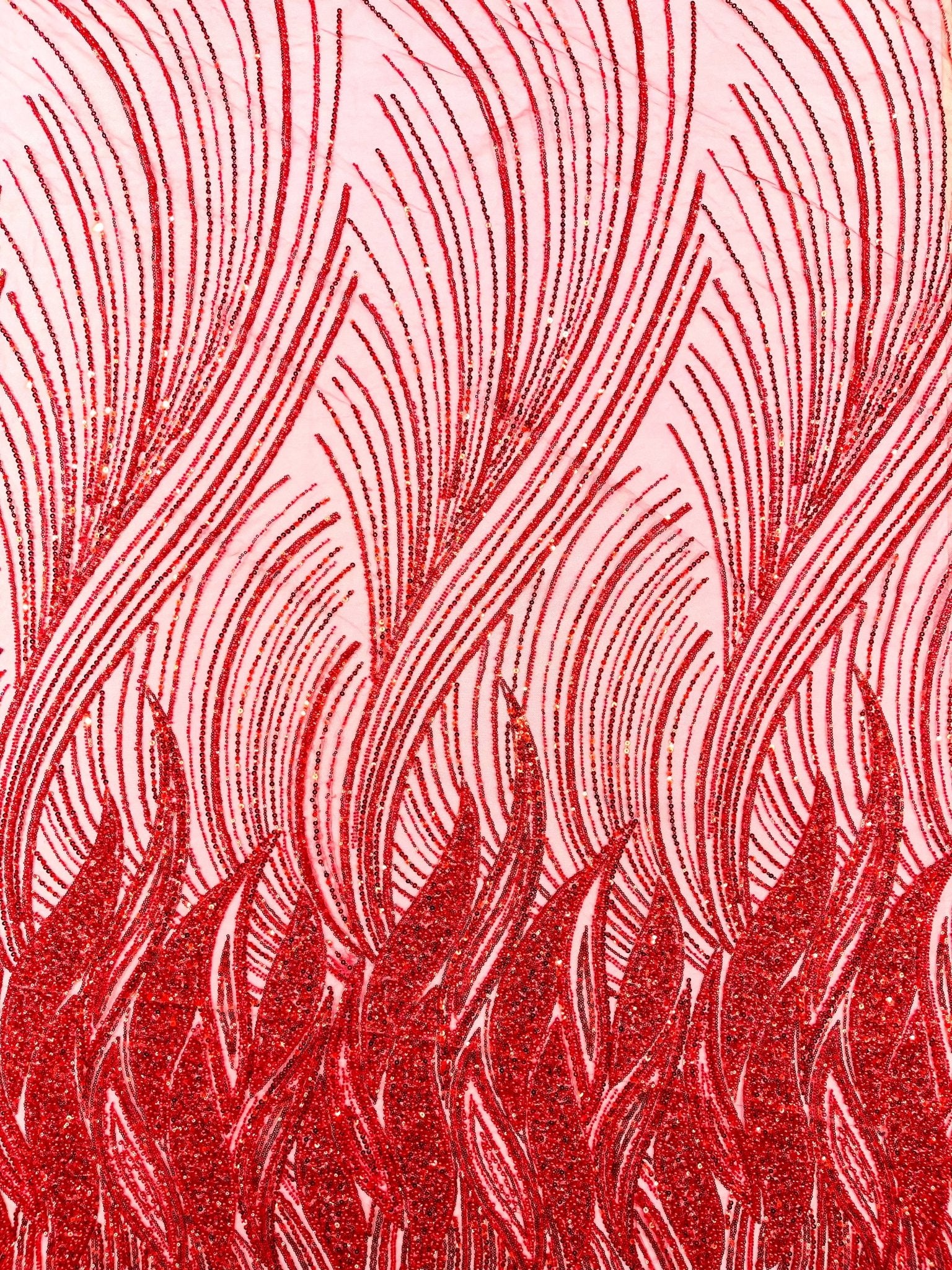 Flame Fashion Beaded Lace Fabric| Prom| Wedding| By The Yard. - New Creations Fabric & Foam Inc