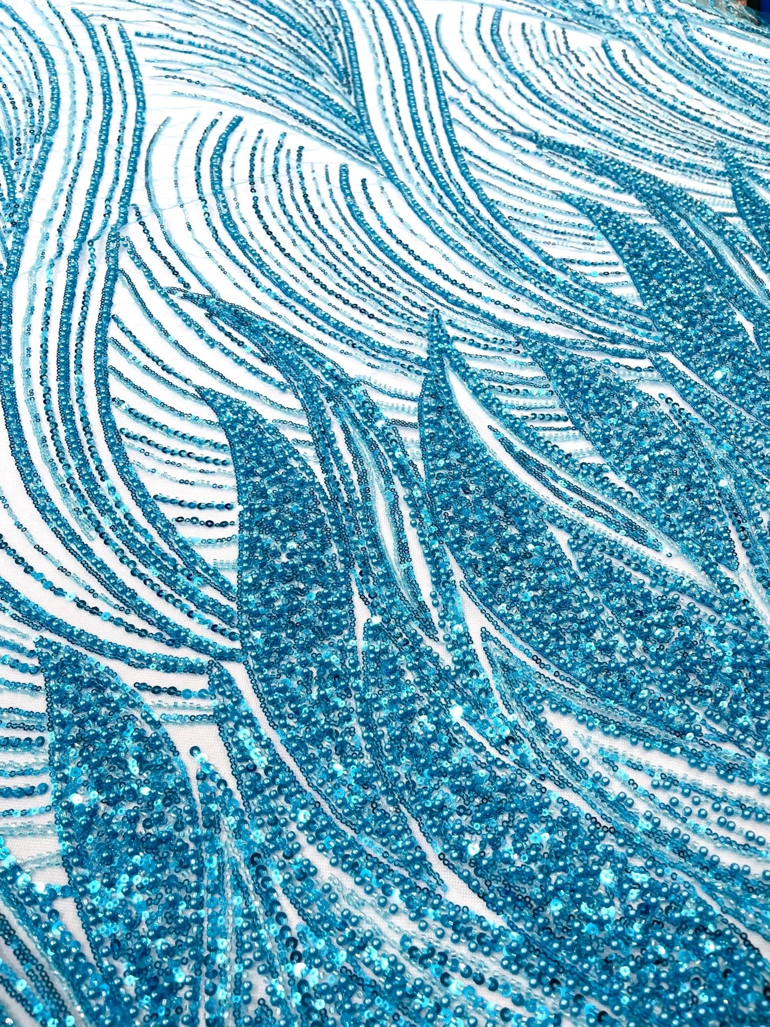 Flame Fashion Beaded Lace Fabric| Prom| Wedding| By The Yard. - New Creations Fabric & Foam Inc
