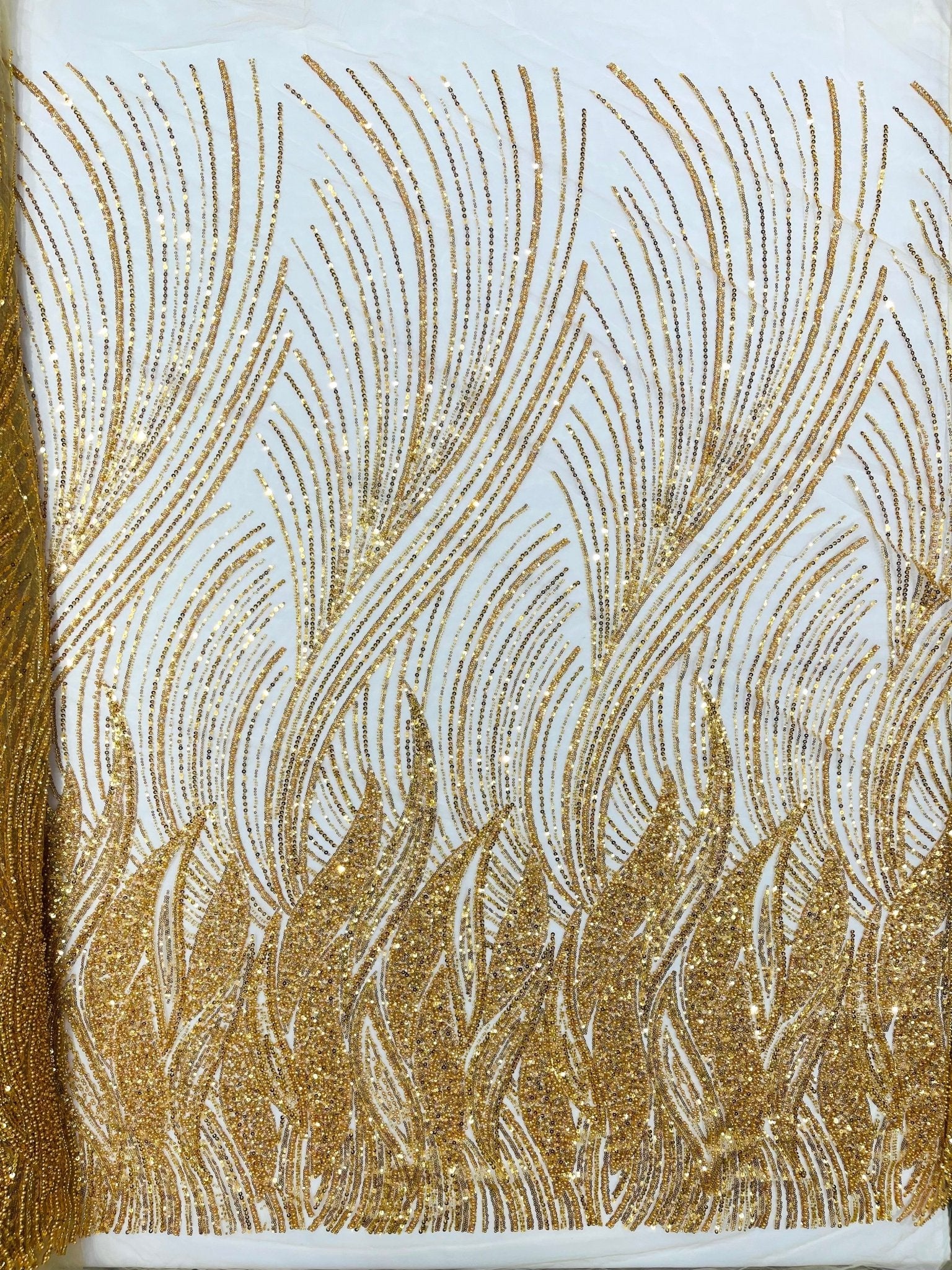 Flame Fashion Beaded Lace Fabric| Prom| Wedding| By The Yard. - New Creations Fabric & Foam Inc