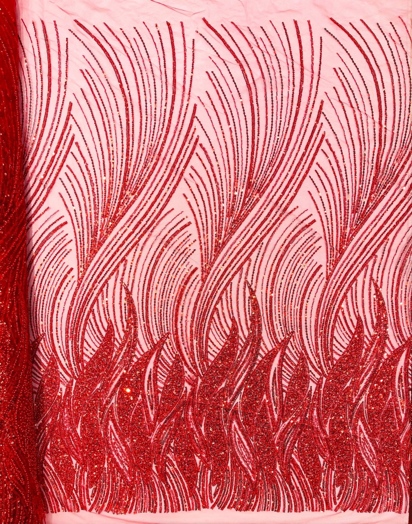 Flame Fashion Beaded Lace Fabric| Prom| Wedding| By The Yard. - New Creations Fabric & Foam Inc